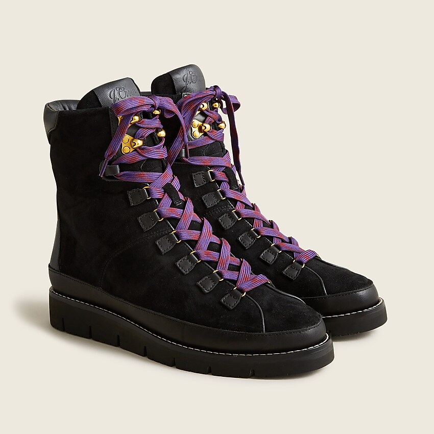 j.crew: elsa lace-up boots in suede for women, right side, view zoomed