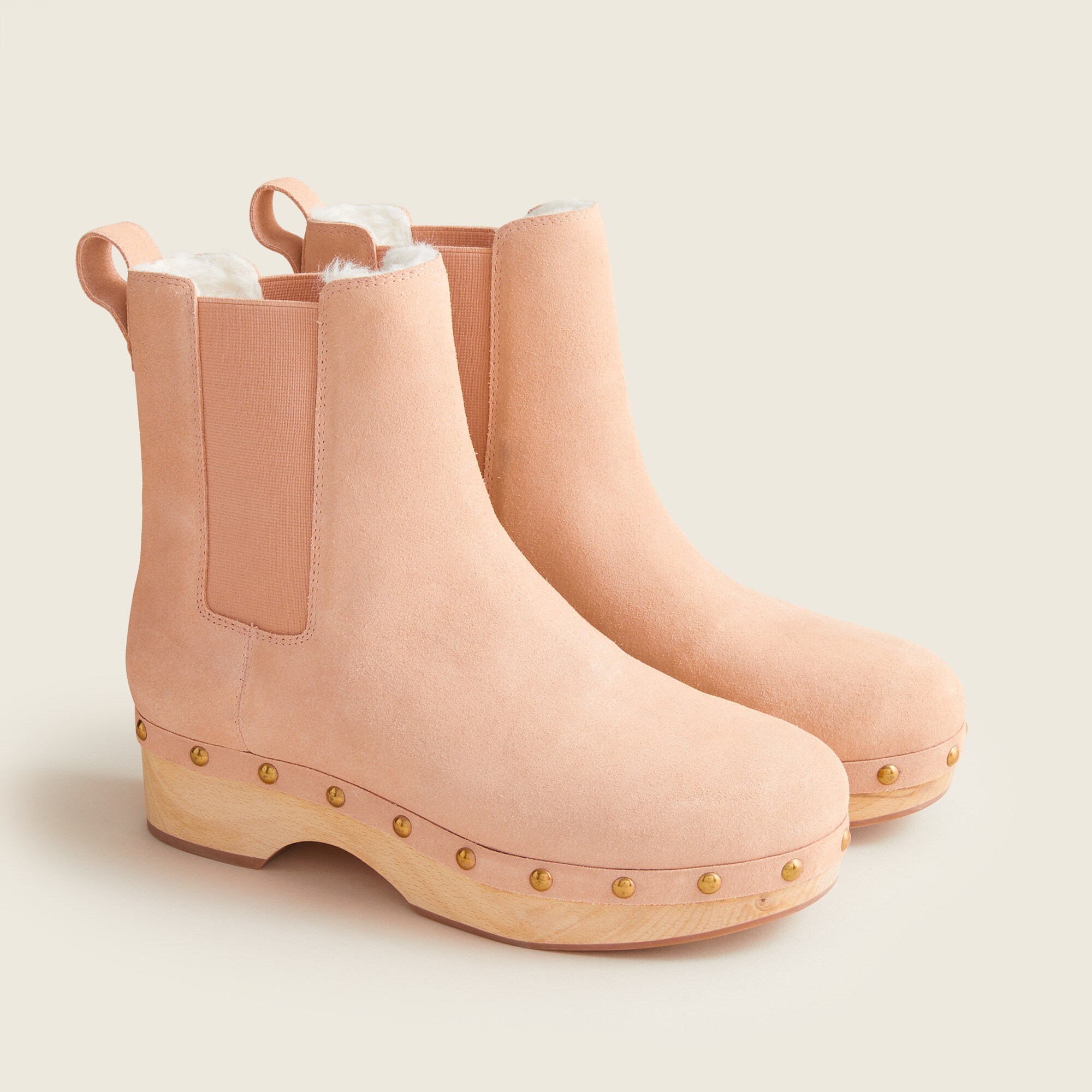 Faux-fur lined clog boots in suede