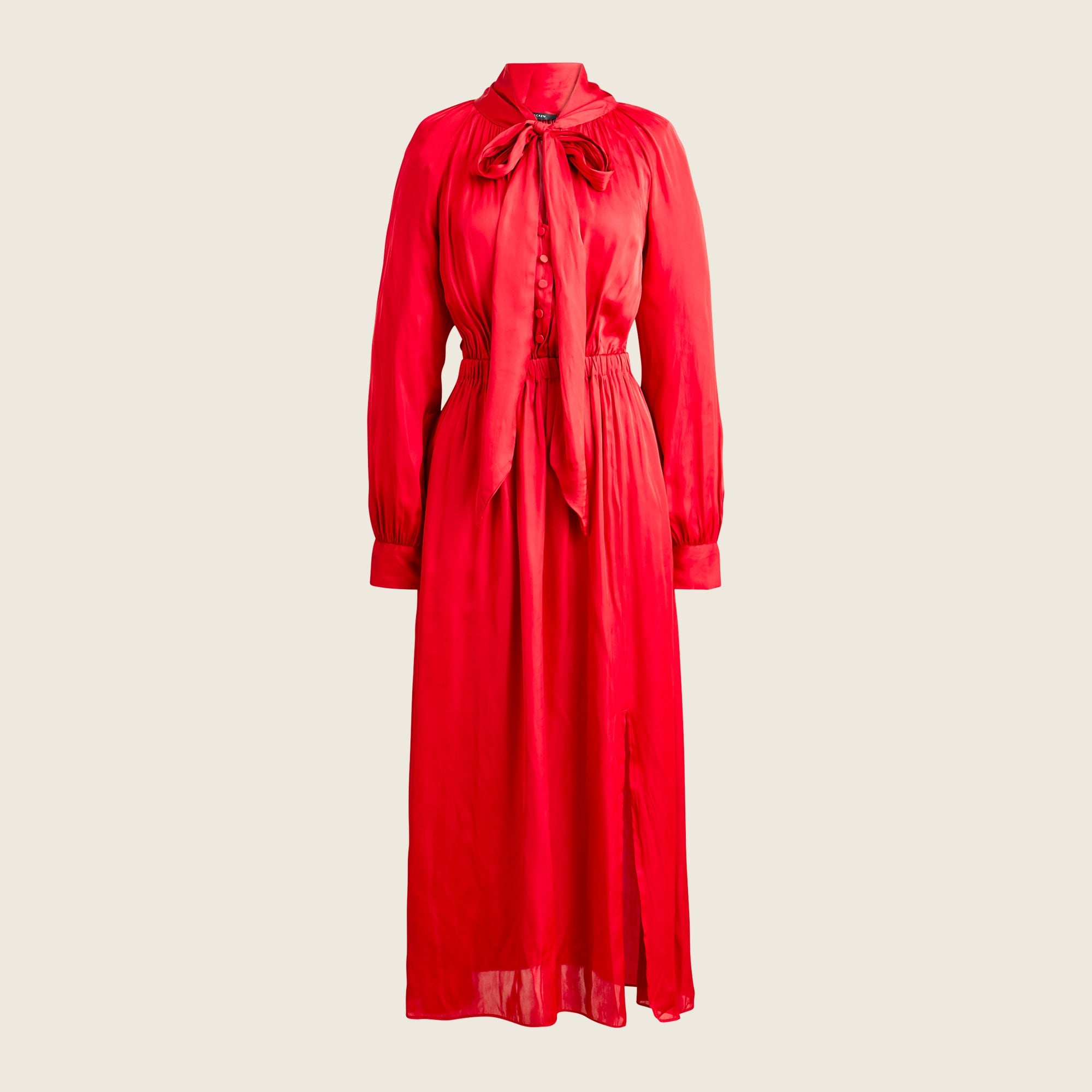 Featherweight satin tie-neck dress