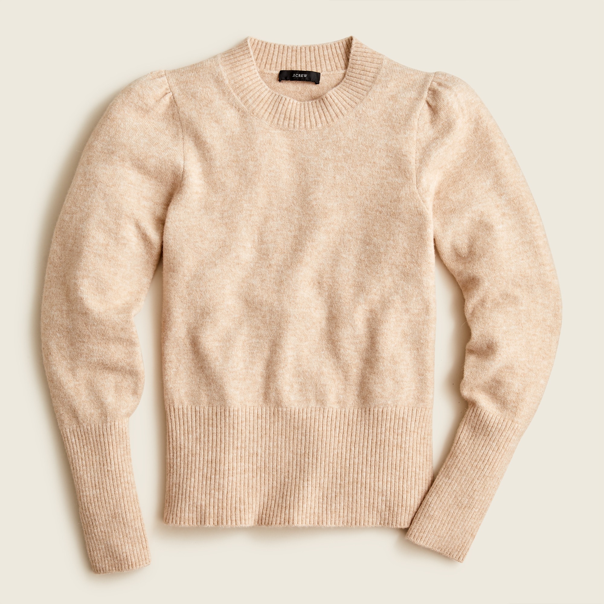 Puff-sleeve crewneck sweater in Supersoft yarn
