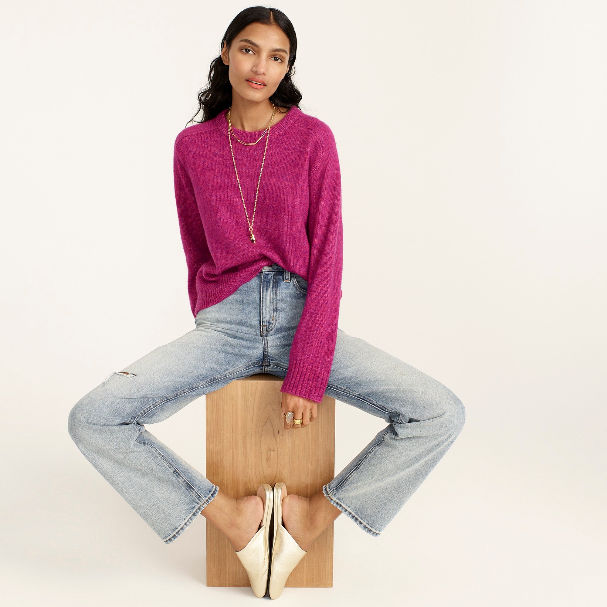 Relaxed saddle sleeve crewneck sweater