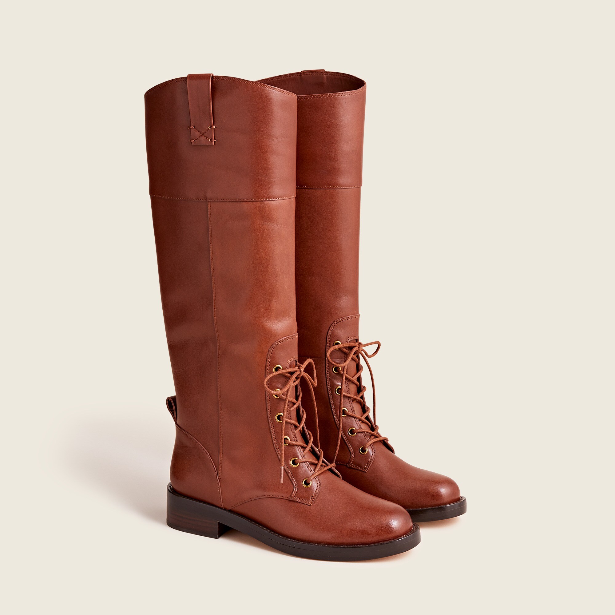 Leather lace-up knee-high boots