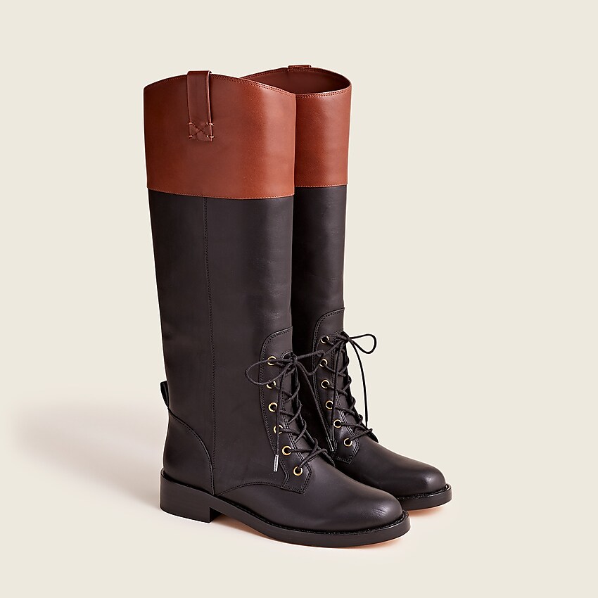 j.crew: leather lace-up knee-high boots for women, right side, view zoomed
