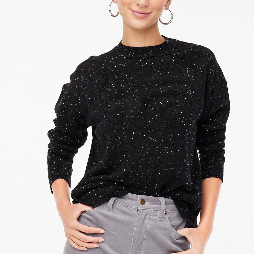 factory: speckled boxy crewneck sweater for women, right side, view zoomed