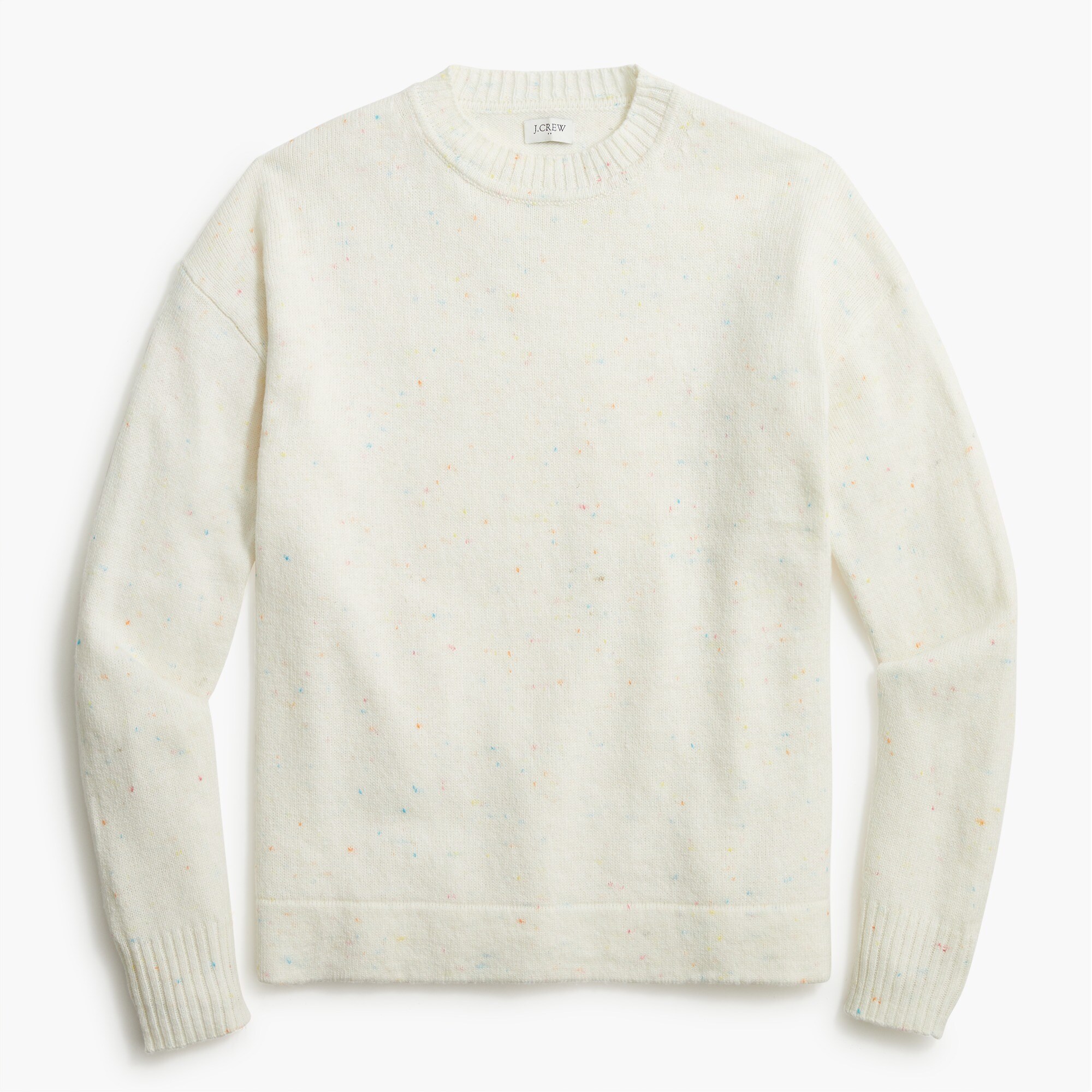 boxy crewneck sweater with rainbow speckles for women