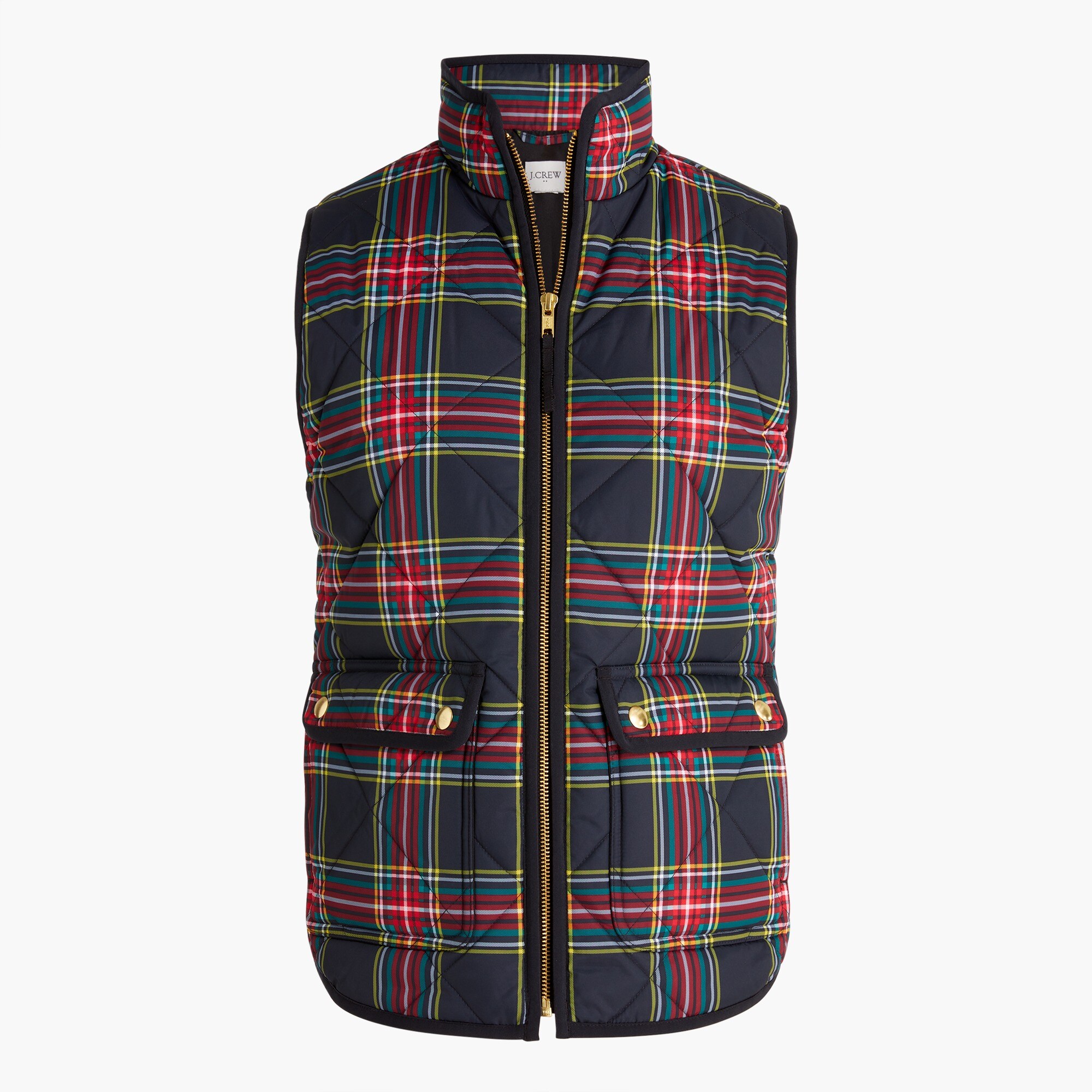 Stewart tartan puffer vest with snap pockets