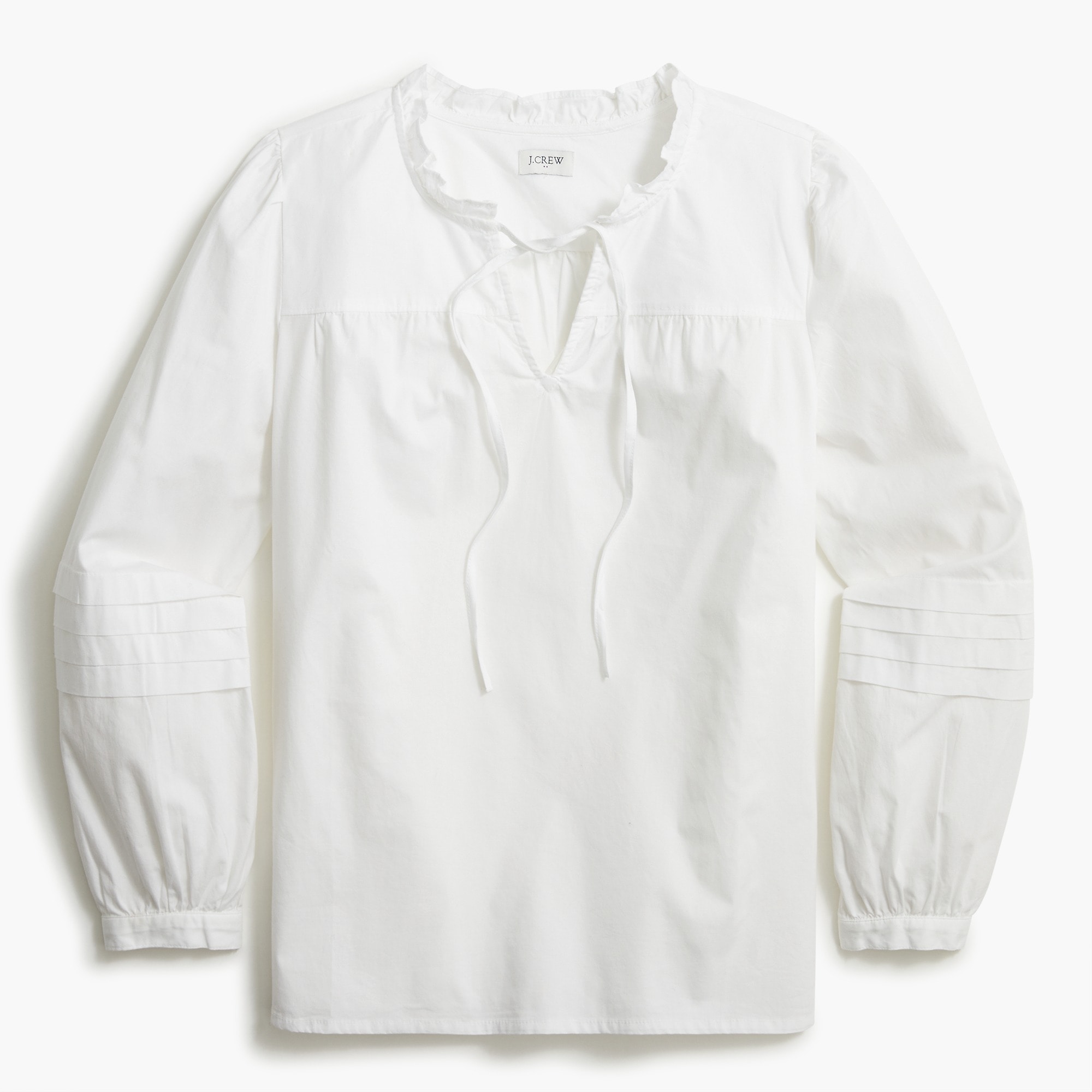 Cotton-blend poplin ruffleneck peasant top