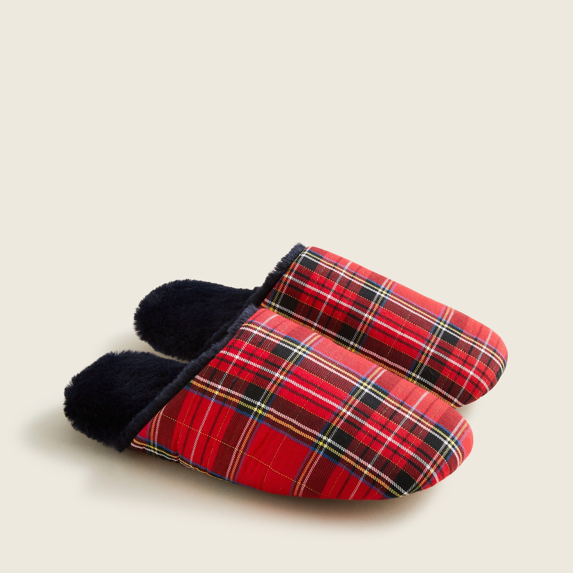 Sherpa-lined slippers in plaid