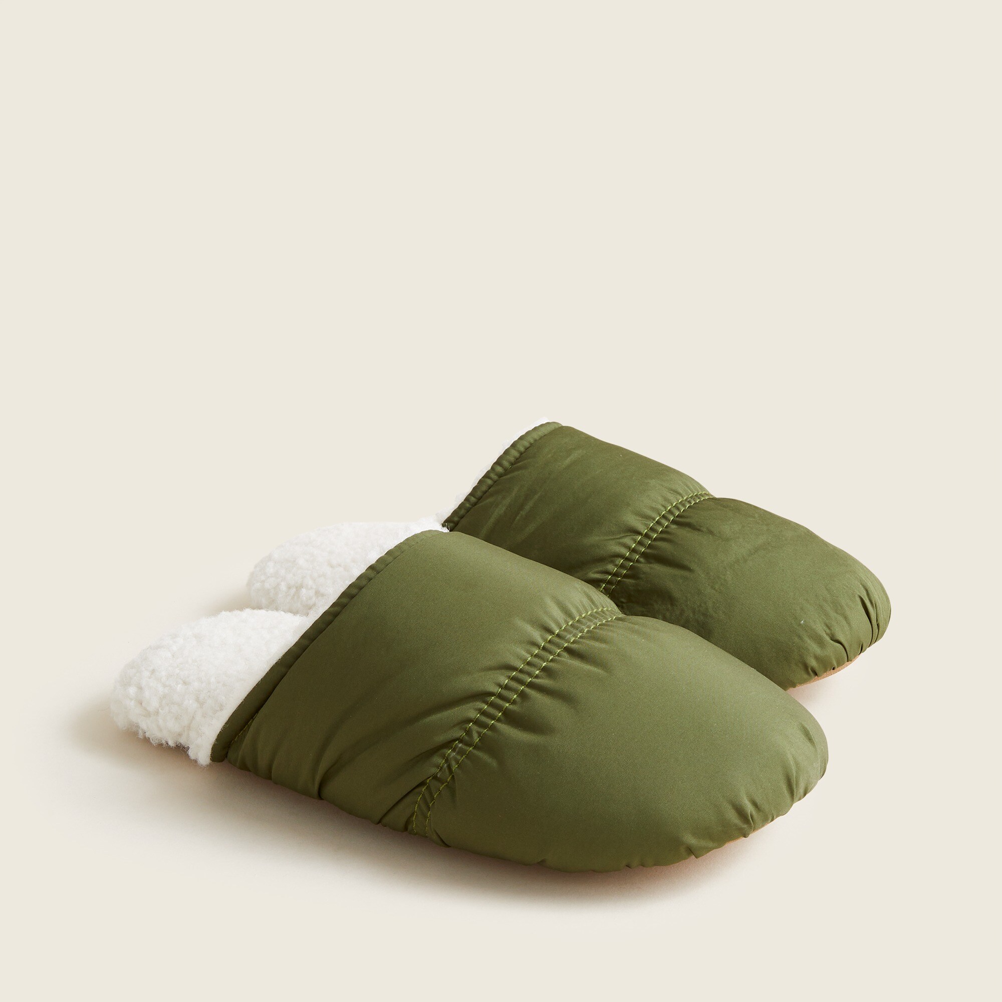 Sherpa-lined puffer slippers