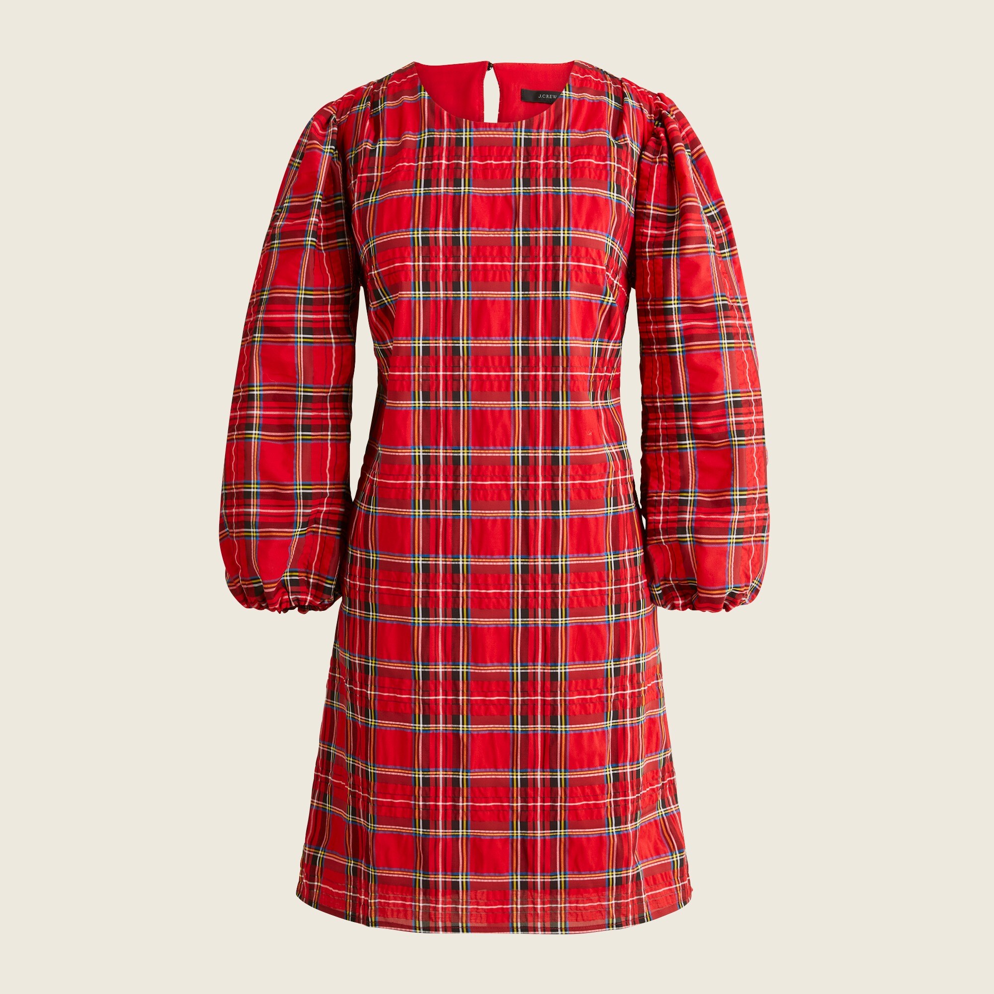 Puff-sleeve dress in Good Tidings plaid