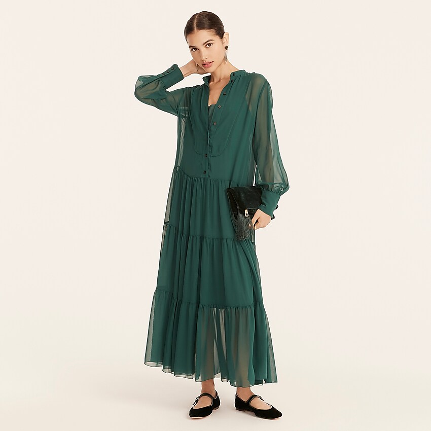 j.crew: collection tiered silk-chiffon tuxedo dress for women, right side, view zoomed