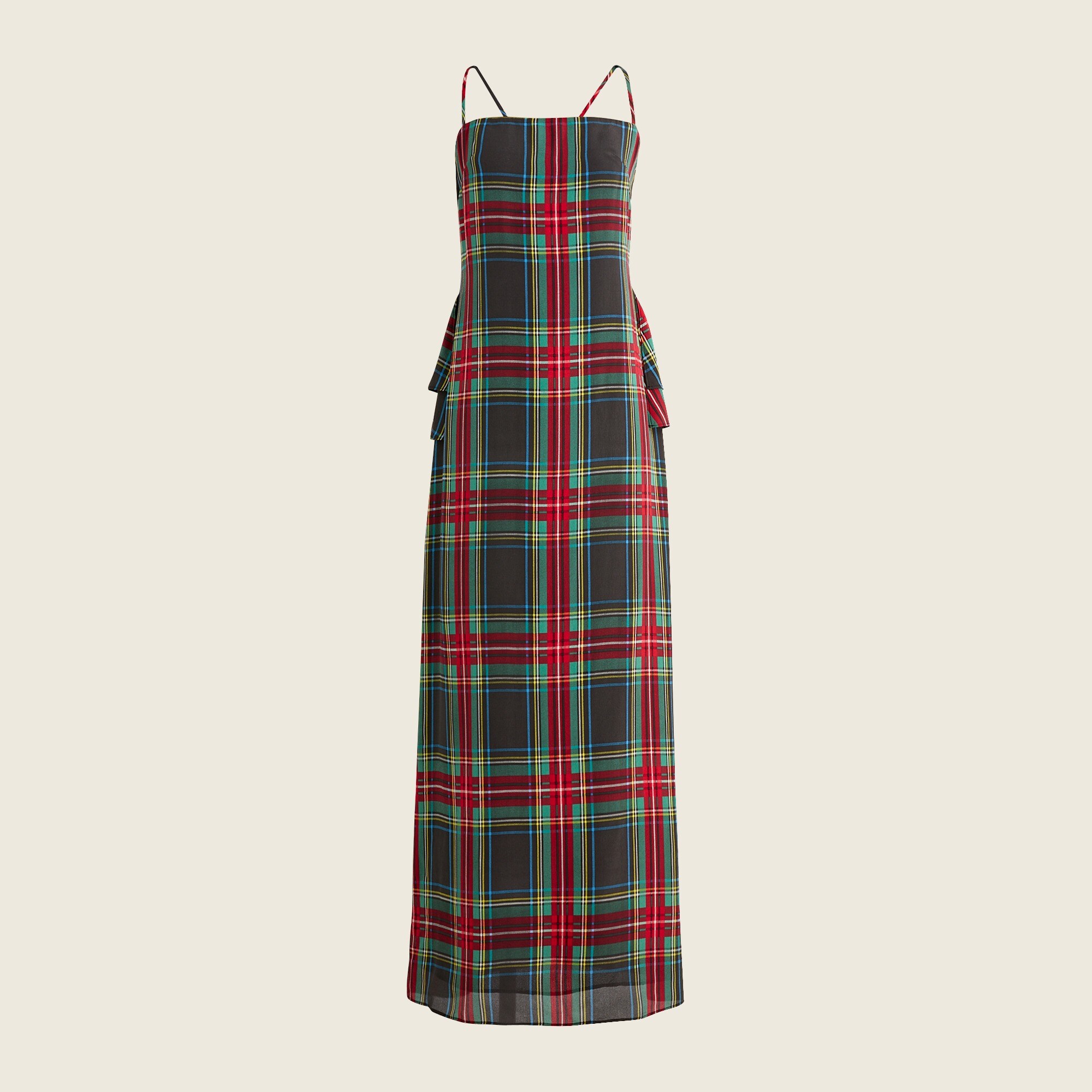 Ruffle-back silk dress in Stewart tartan