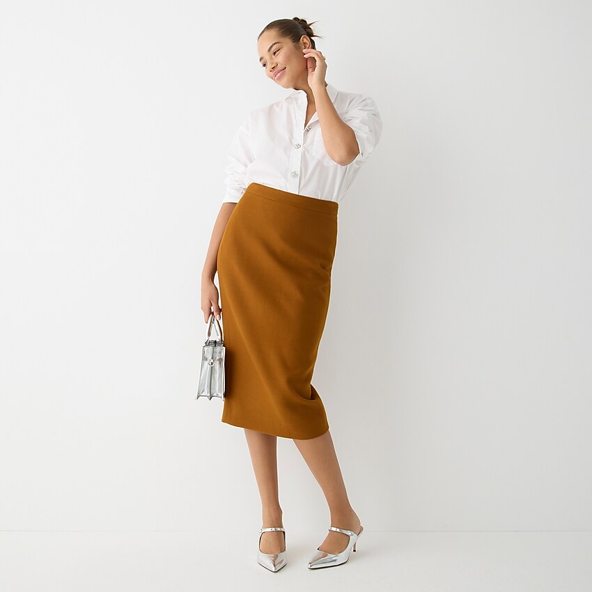 j.crew: long no. 2 pencil® skirt in double-serge wool for women, right side, view zoomed