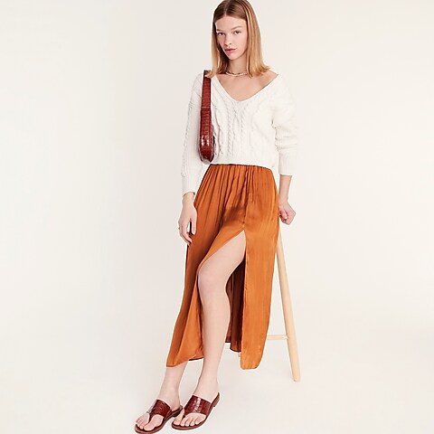 womens Side-slit featherweight satin maxi skirt