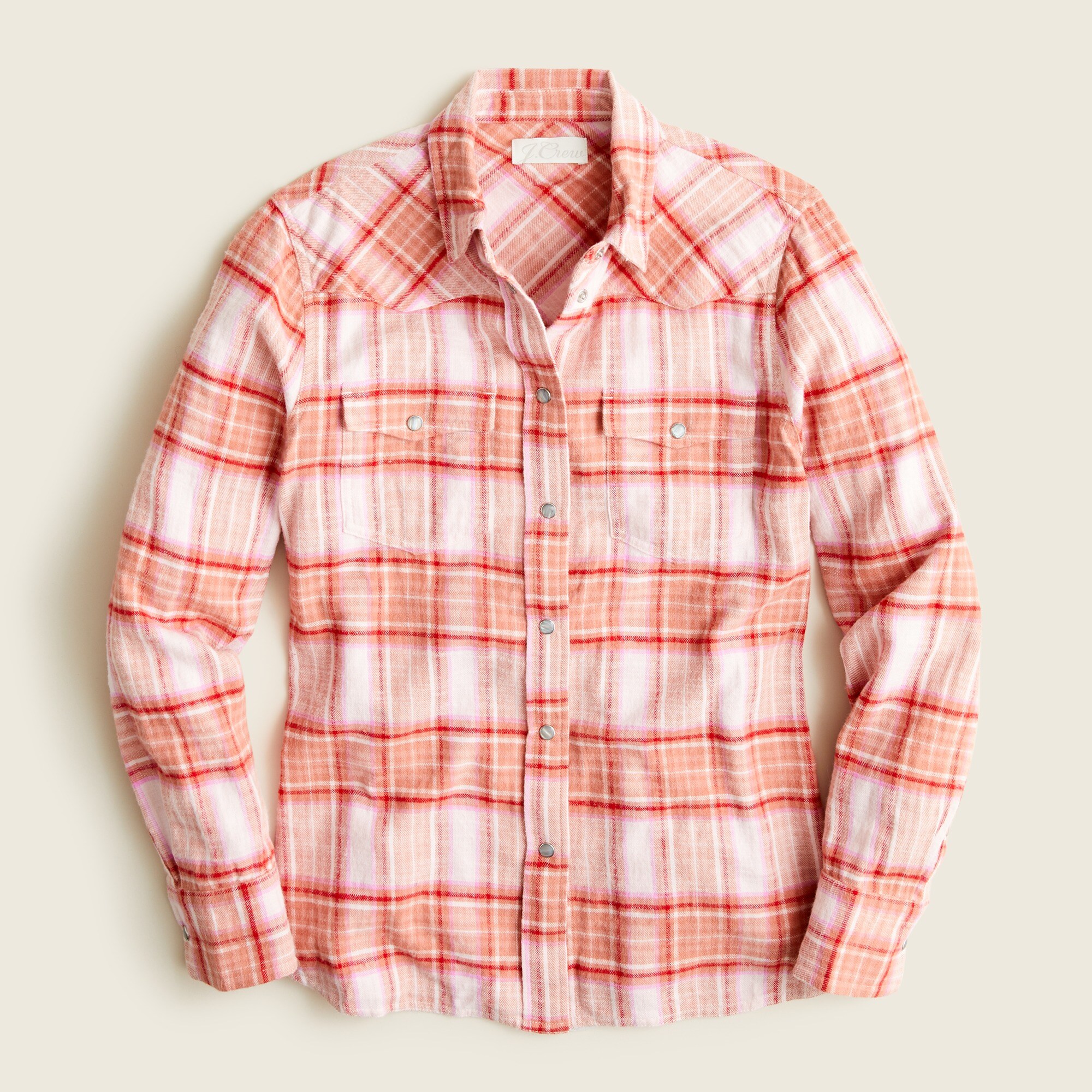 Slim-fit Western Shirt In Blush Tartan Flannel For Women | J.Crew