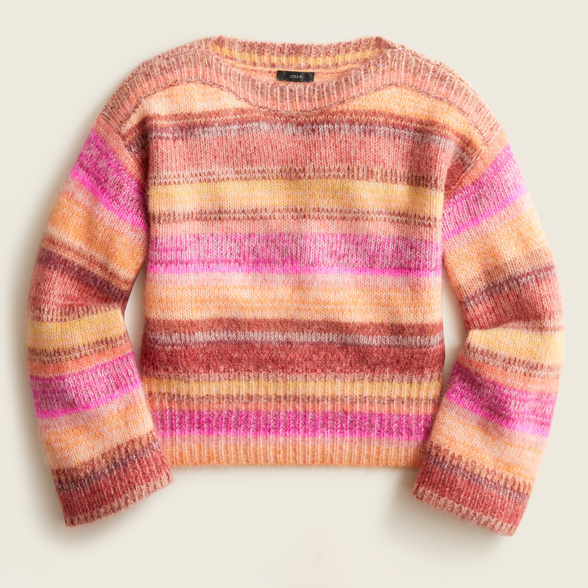 Wide-sleeve alpaca-blend sweater in ombré stripe