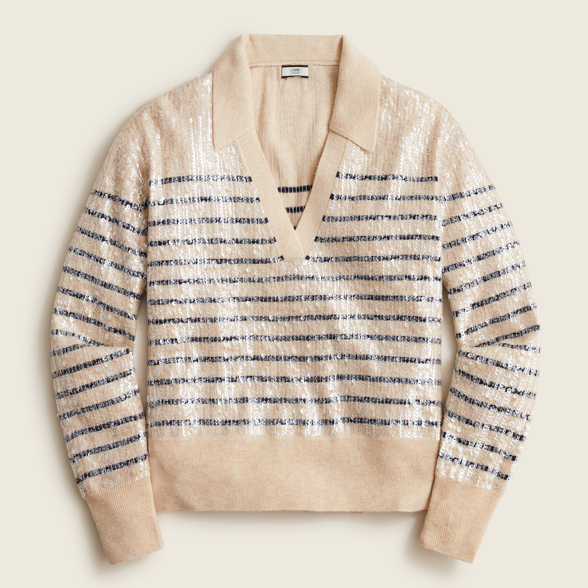 Collared sequin sweater in stripe