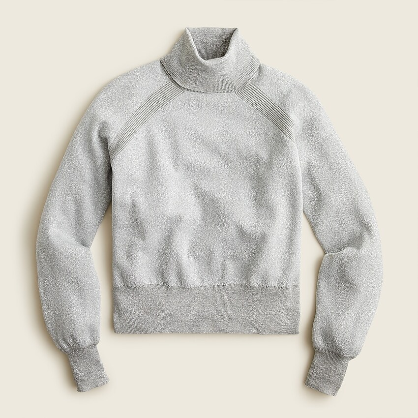 j.crew: merino wool metallic turtleneck sweater for women, right side, view zoomed