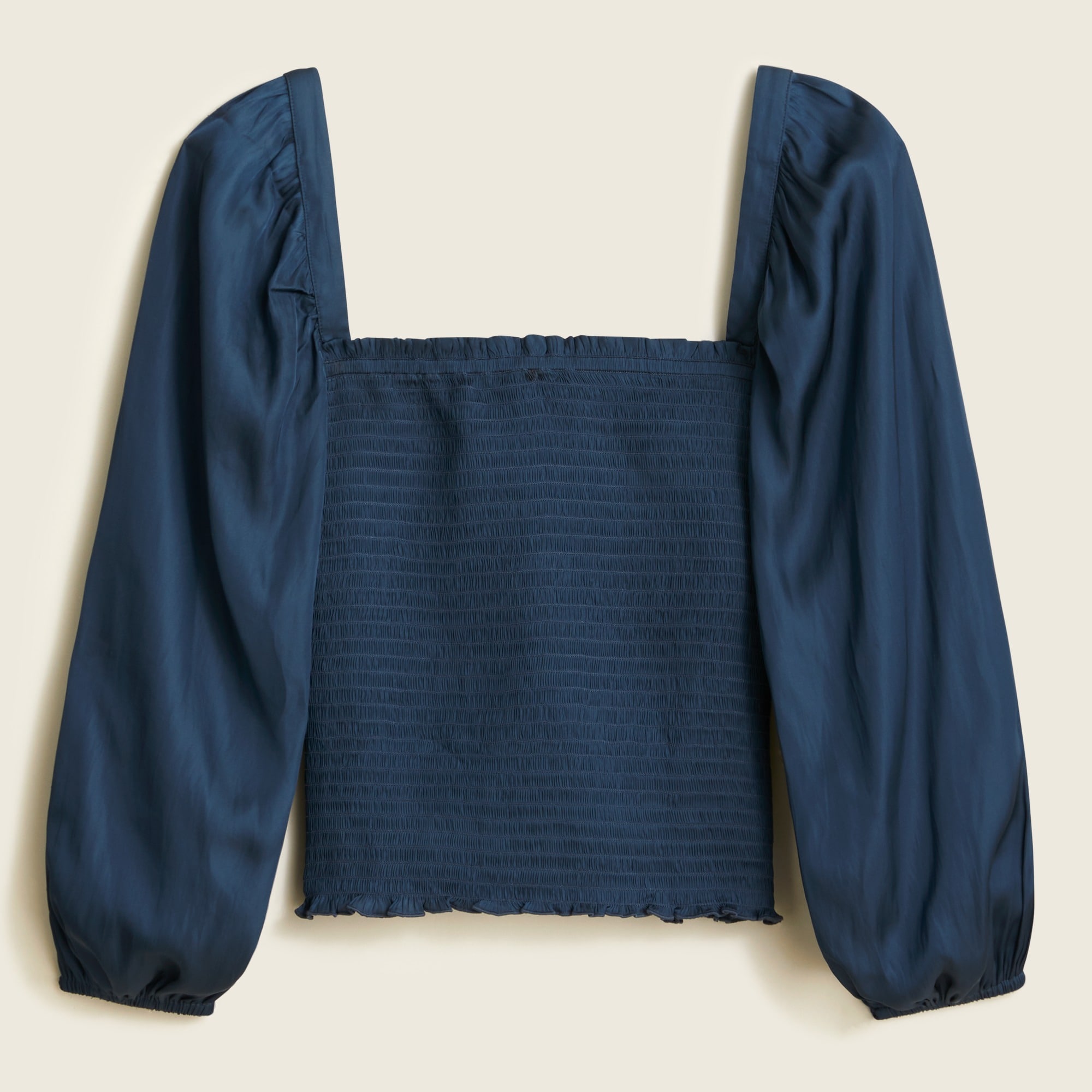 Squareneck smocked featherweight satin cropped top