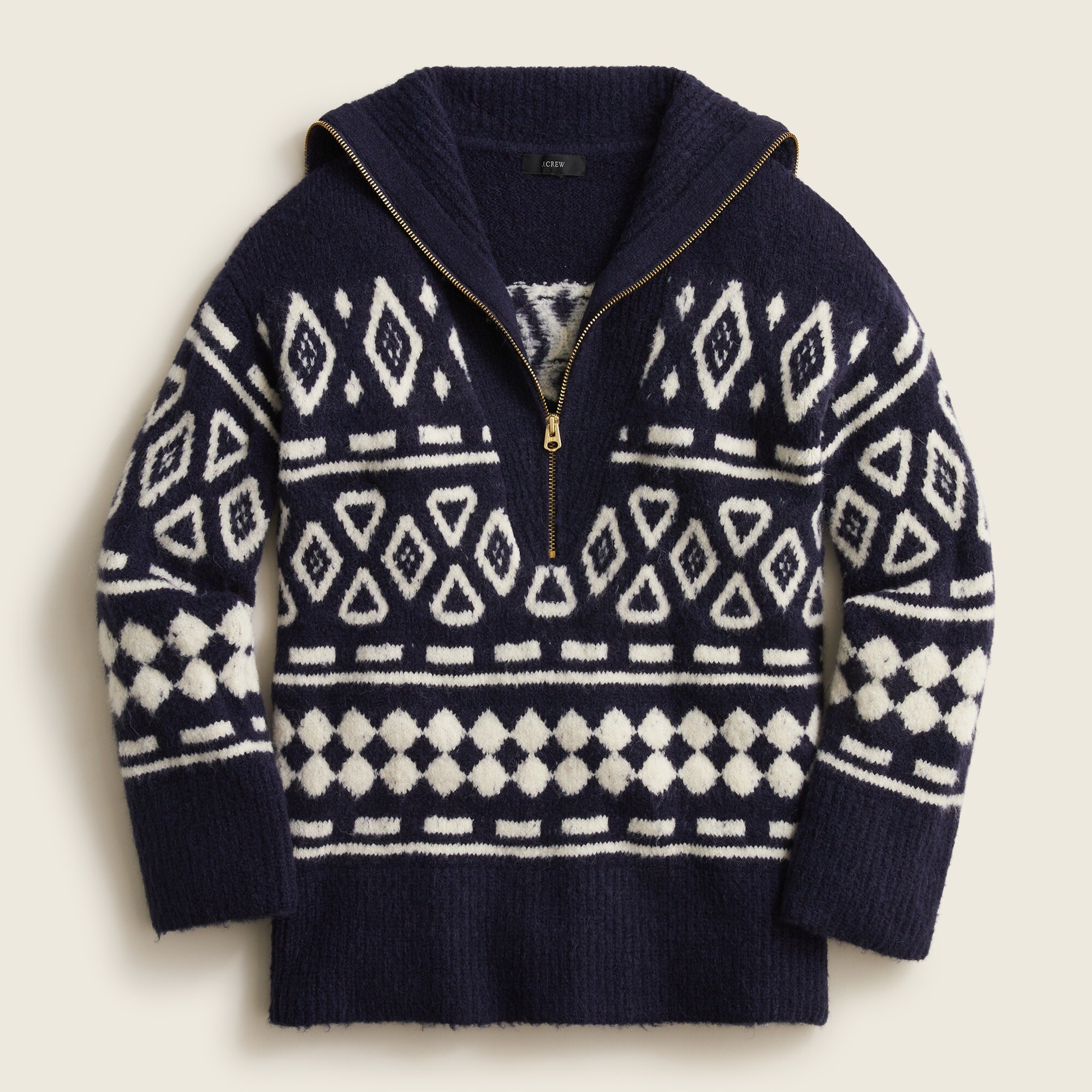 Relaxed half-zip sweater in geometric knit