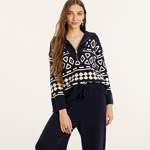 womens Relaxed half-zip sweater in geometric knit