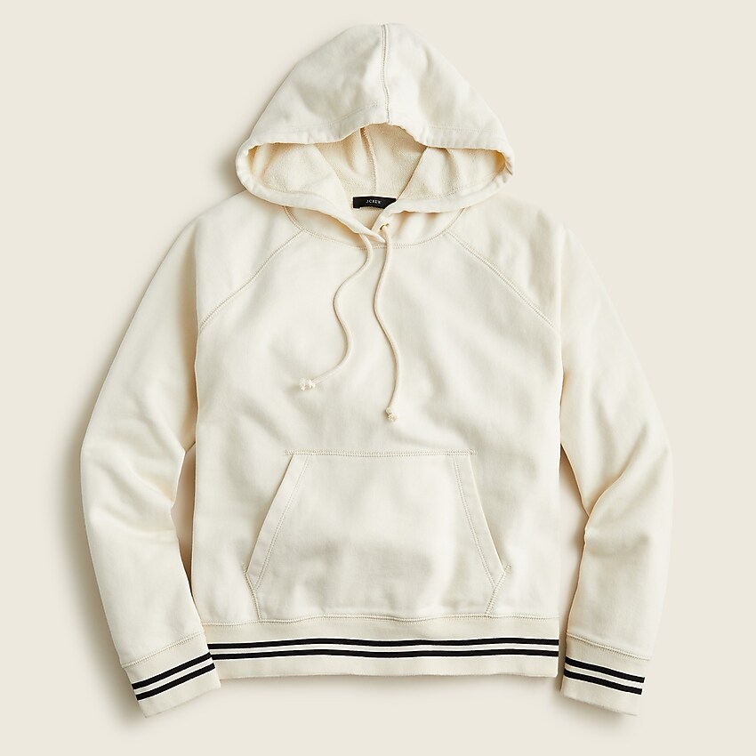 j.crew: university terry hoodie with striped cuffs for women, right side, view zoomed