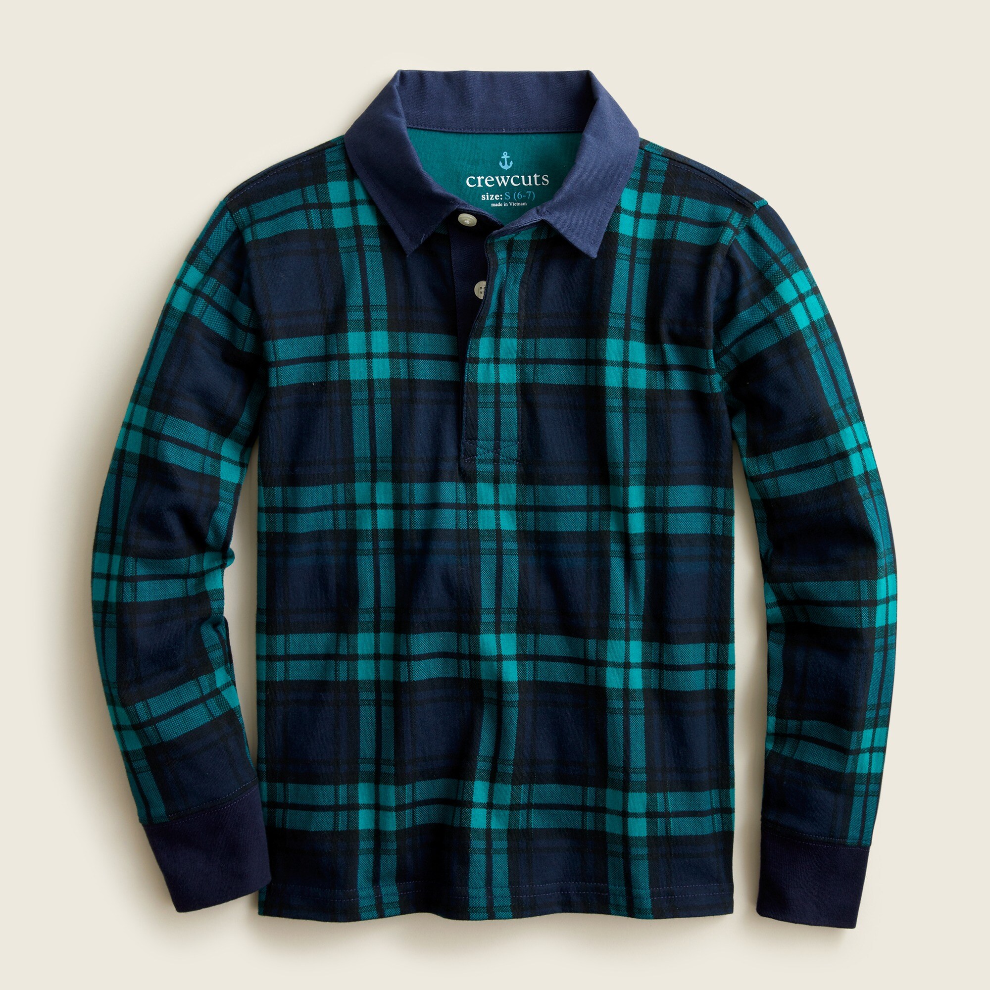 Boys' knit Black Watch plaid polo shirt