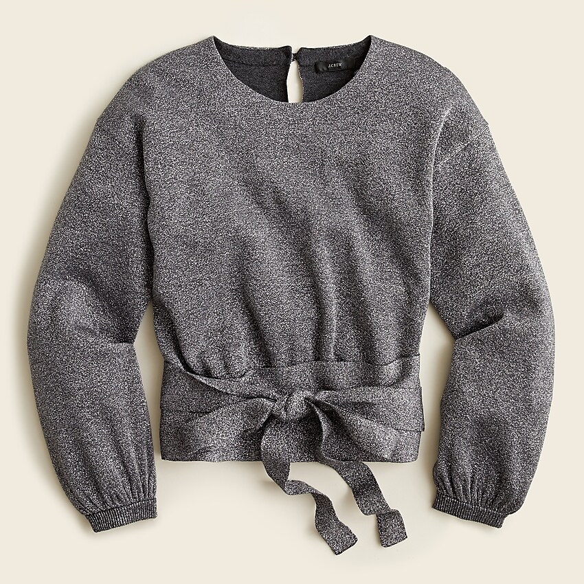 j.crew: tie-waist metallic crewneck sweater for women, right side, view zoomed