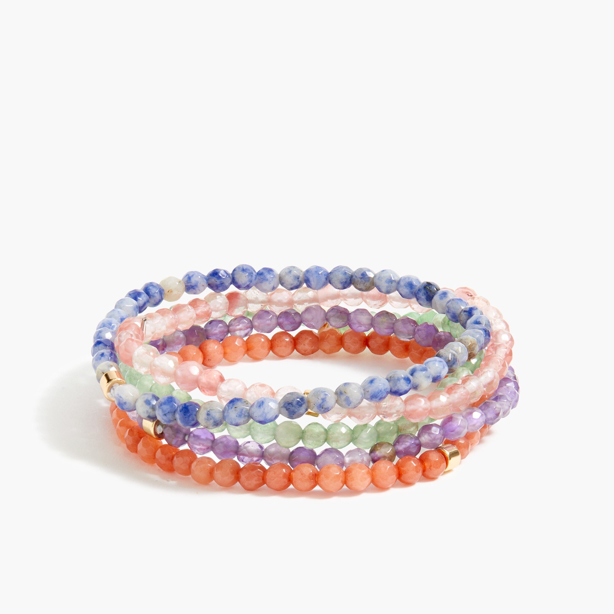 Semiprecious stone and bead bracelet set-of-three