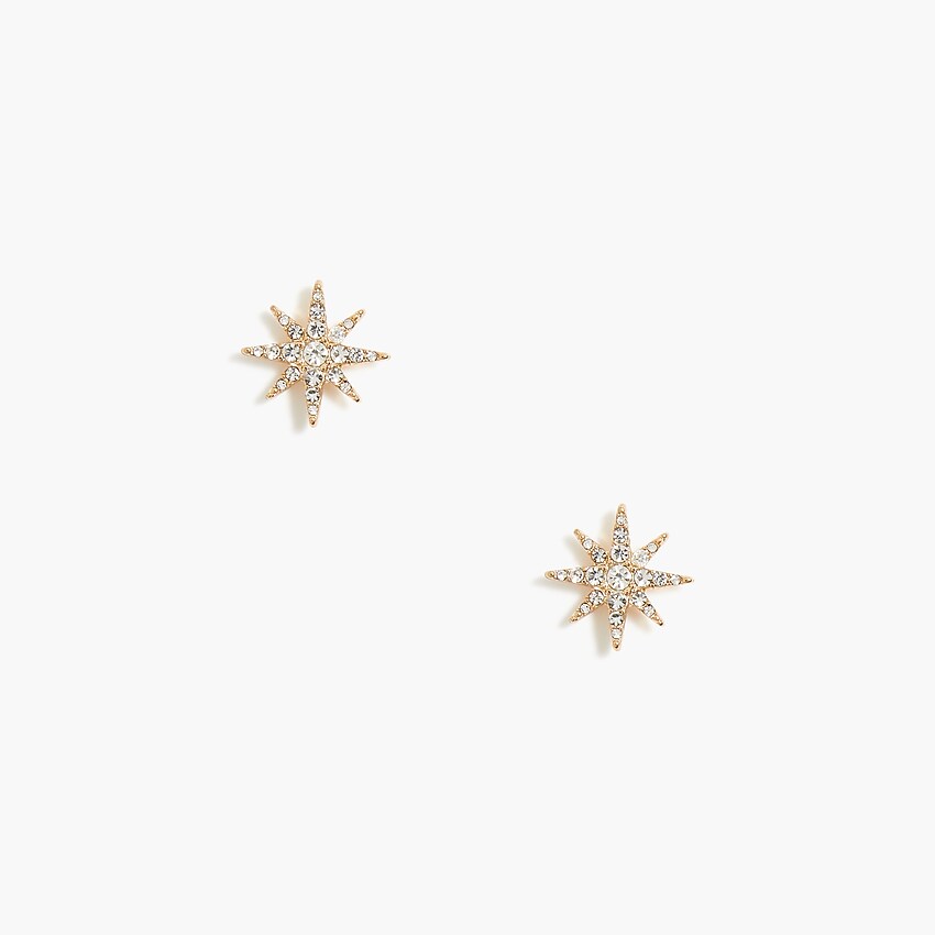 factory: pavé crystal starburst stud earrings for women, right side, view zoomed
