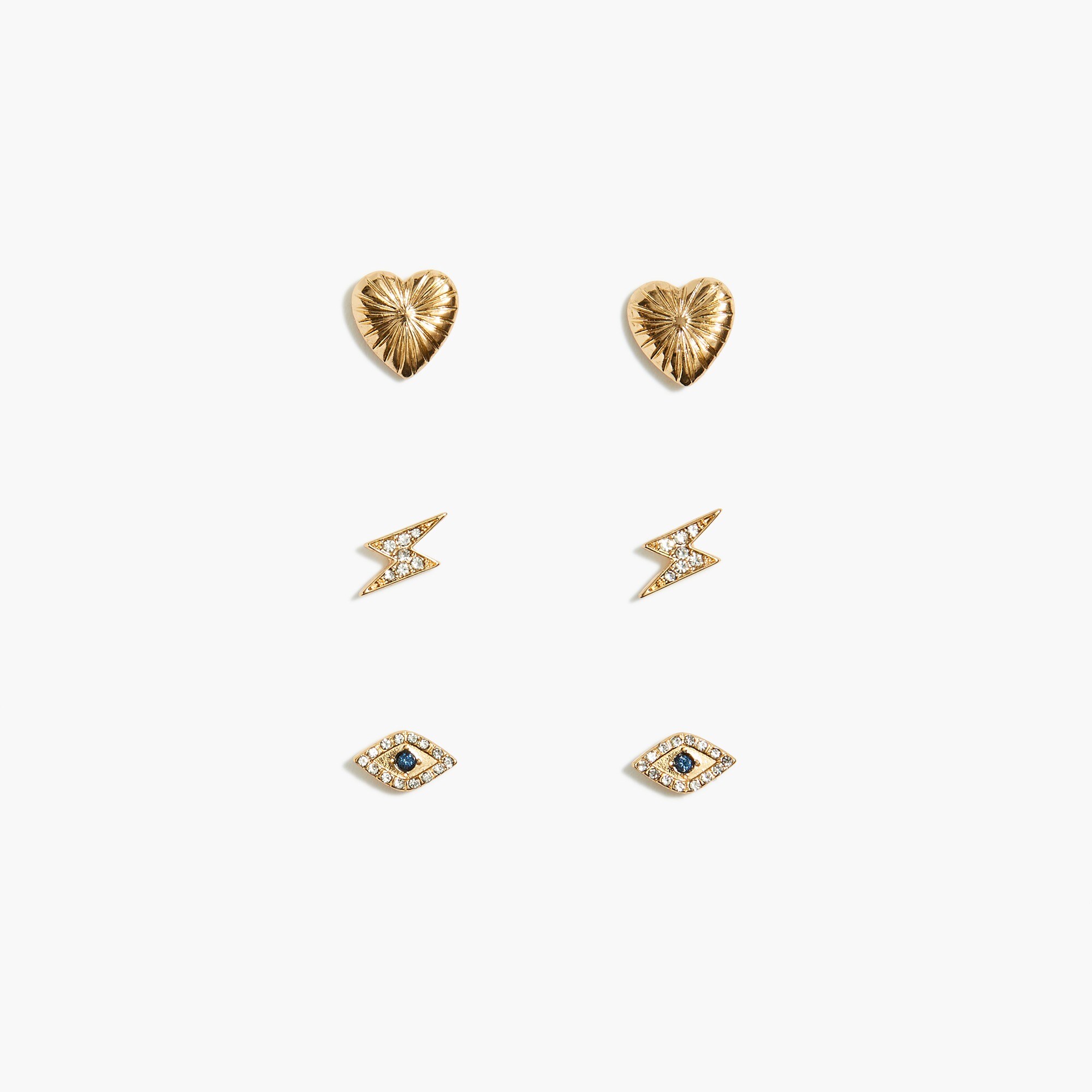 Mixed charm stud earrings set-of-three