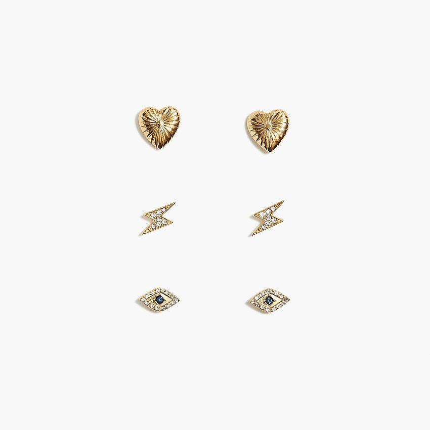 factory: mixed charm stud earrings set-of-three for women, right side, view zoomed