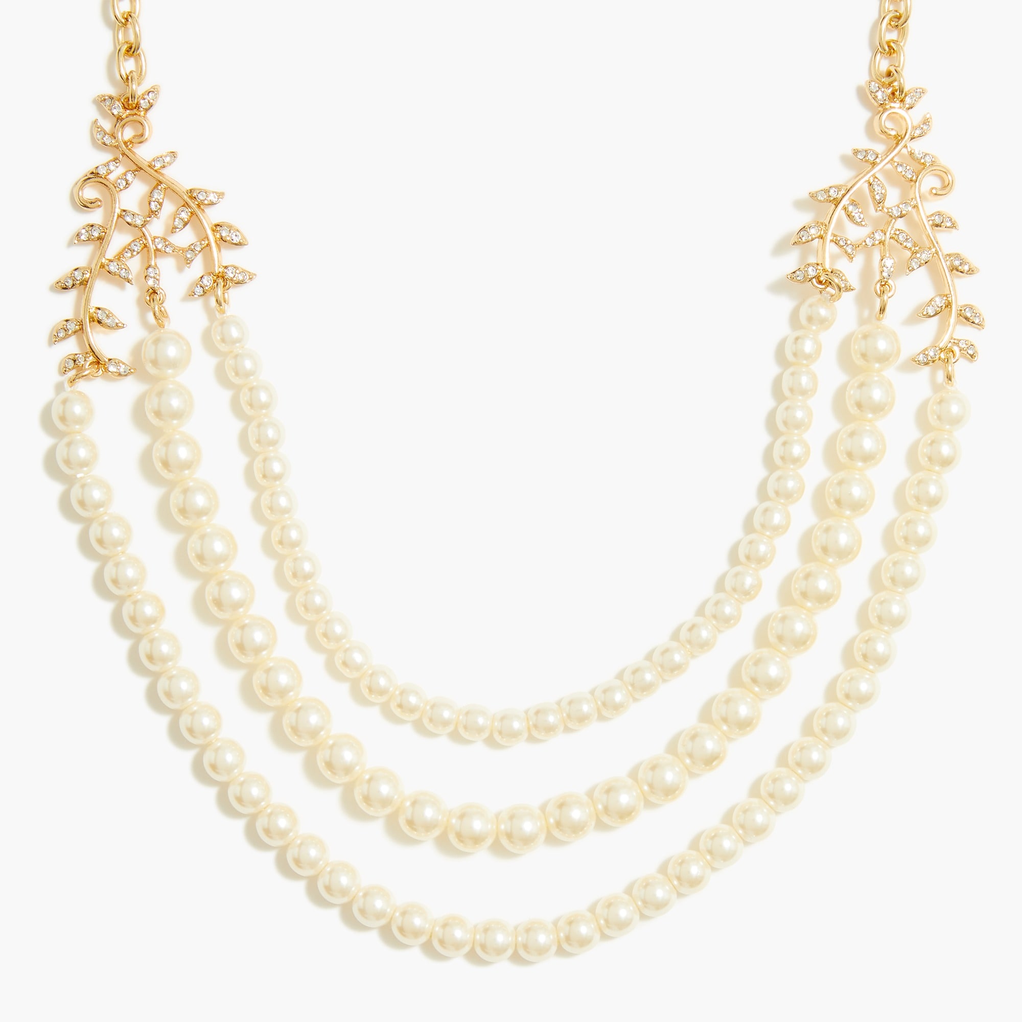 Three-layer pearl and crystal statement necklace