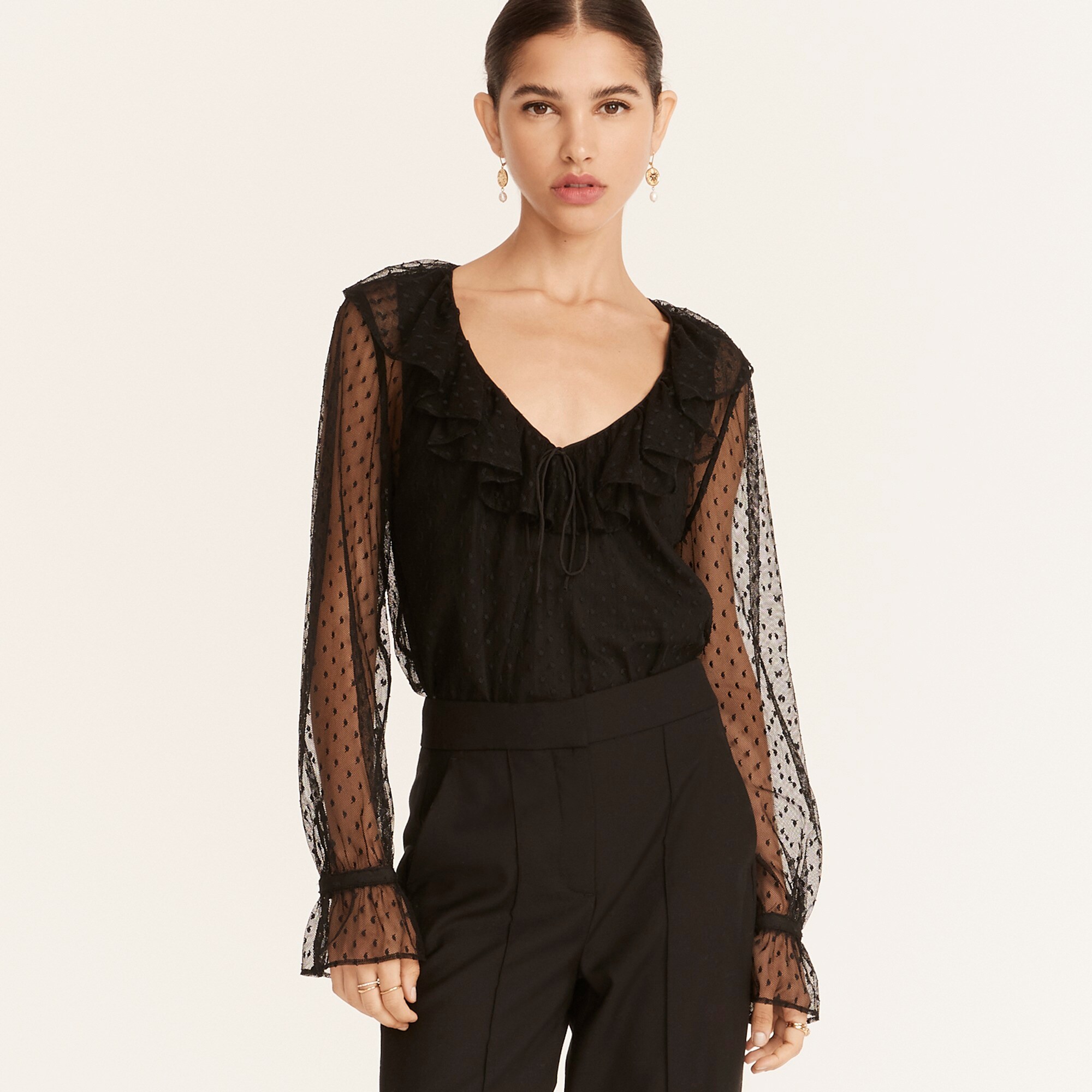 j.crew ruffleneck top in clip dot