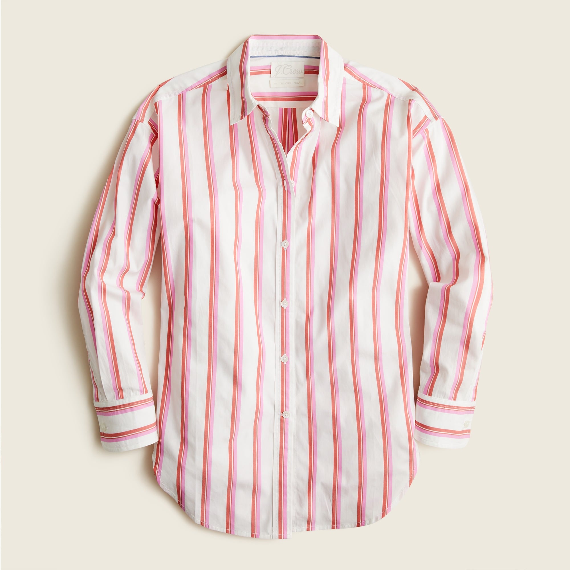 J.Crew Relaxed fit Washed Cotton Poplin Shirt In Pink Stripe For Women