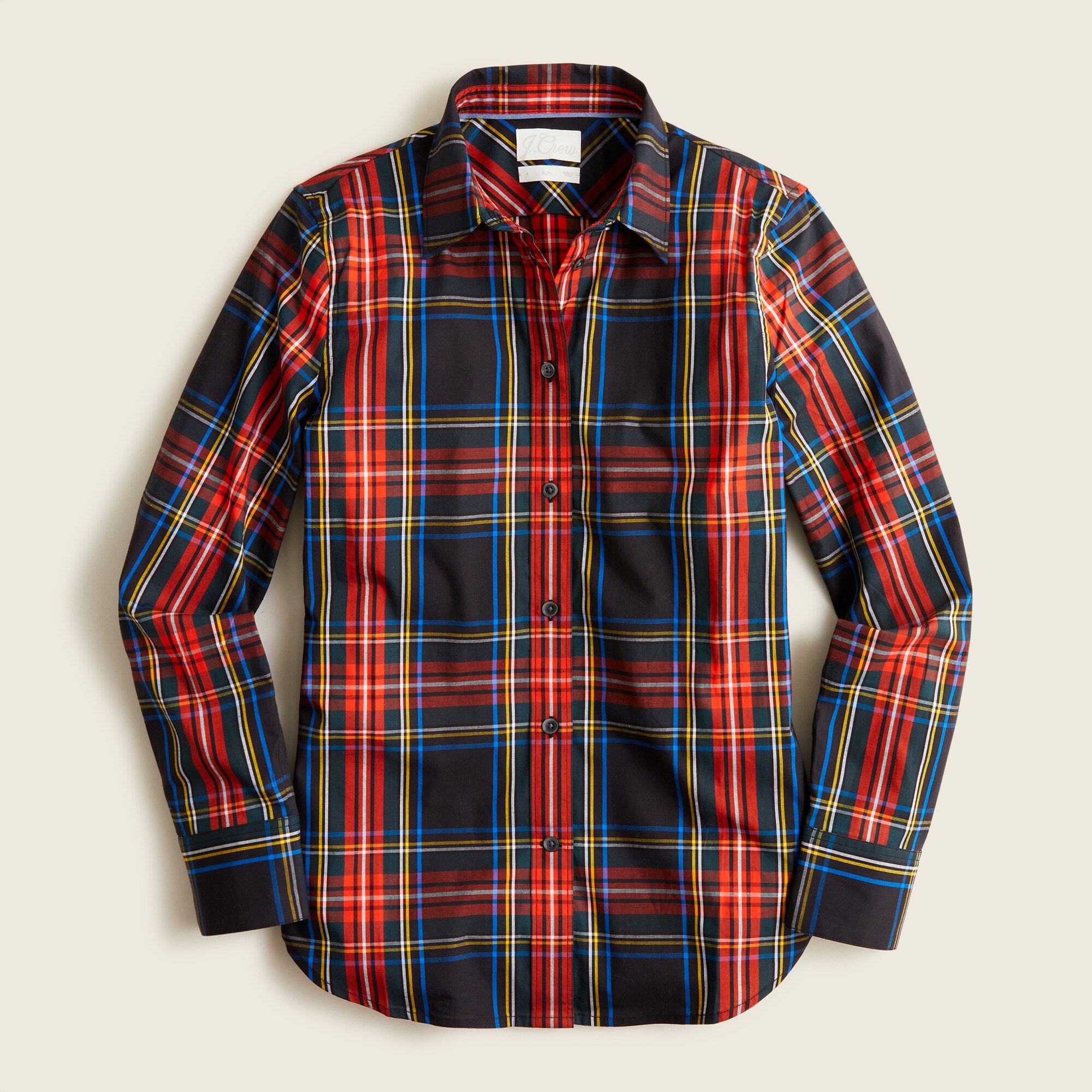 Slim-fit Stretch Cotton Poplin Shirt In Stewart Tartan For Women
