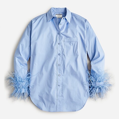 womens Collection cotton poplin shirt with feather trim