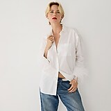 Feather-trim cotton poplin button-up shirt with collar