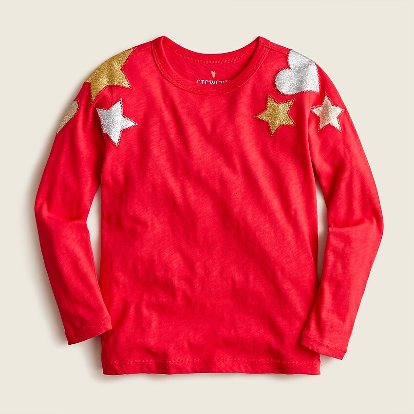 j.crew: girls' long-sleeve t-shirt with metallic details for girls, right side, view zoomed