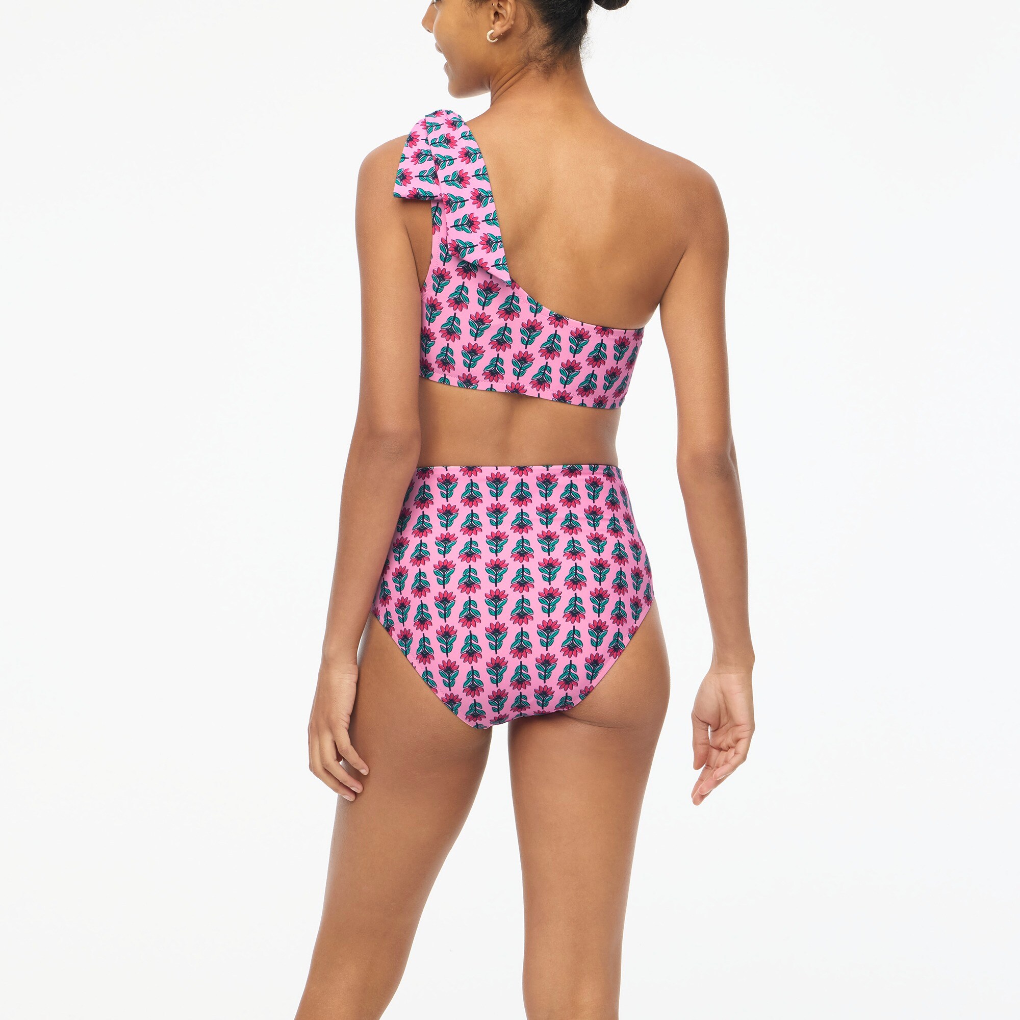 Printed high-waisted bikini bottom