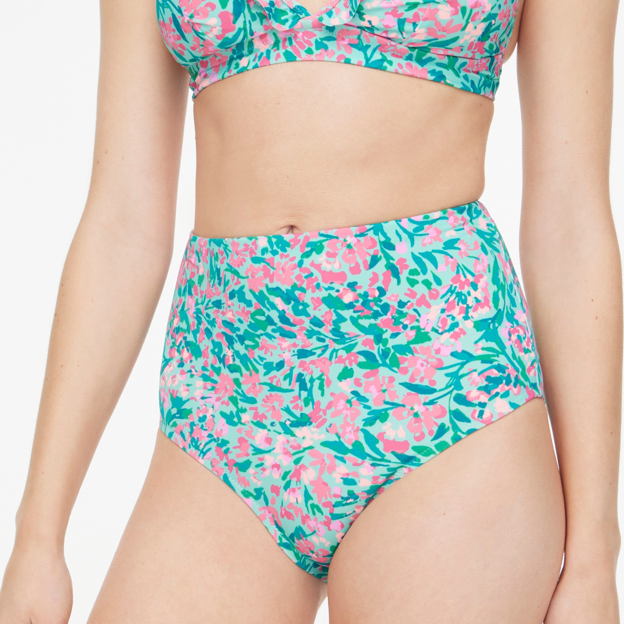 Printed high-waisted bikini bottom