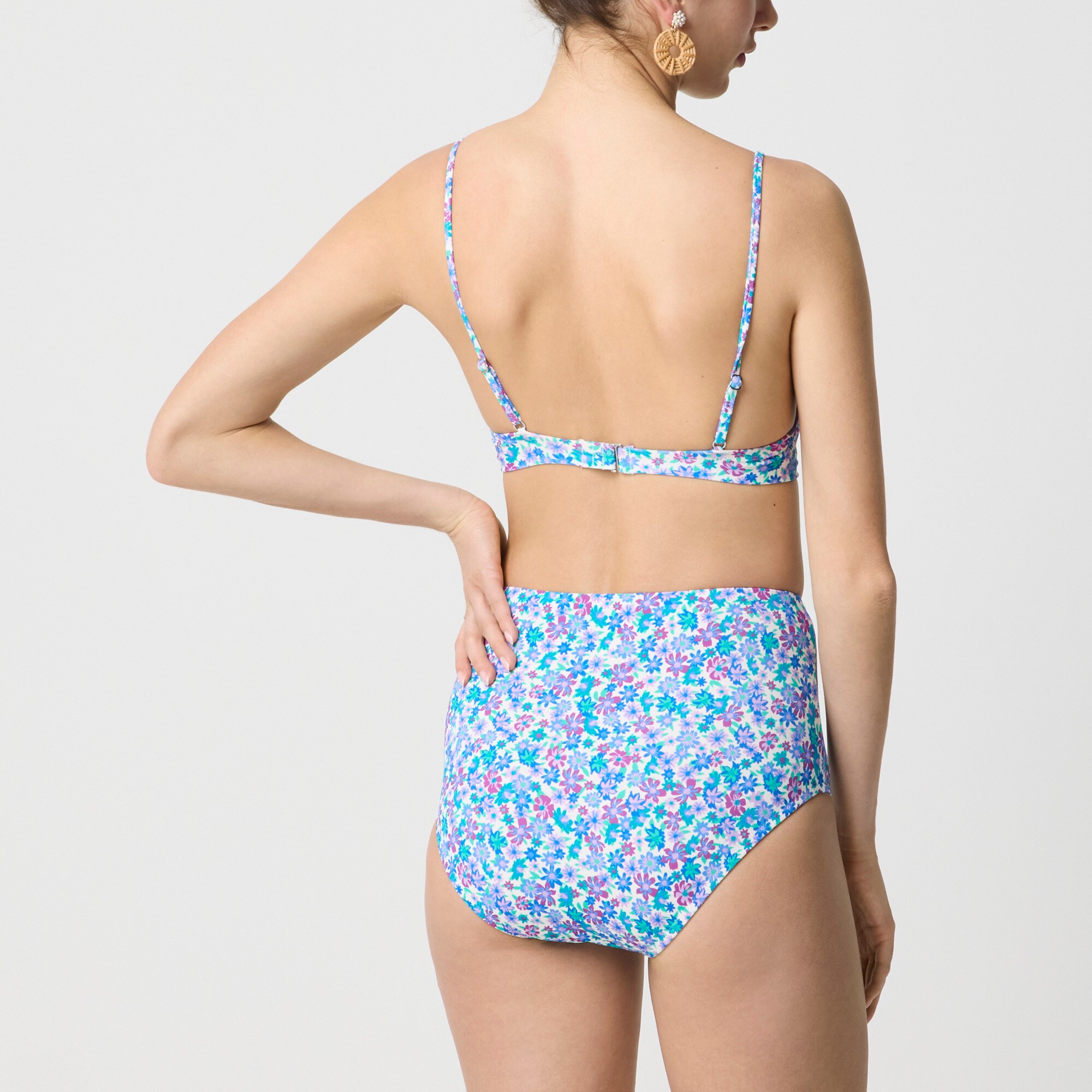 Printed high-waisted bikini bottom