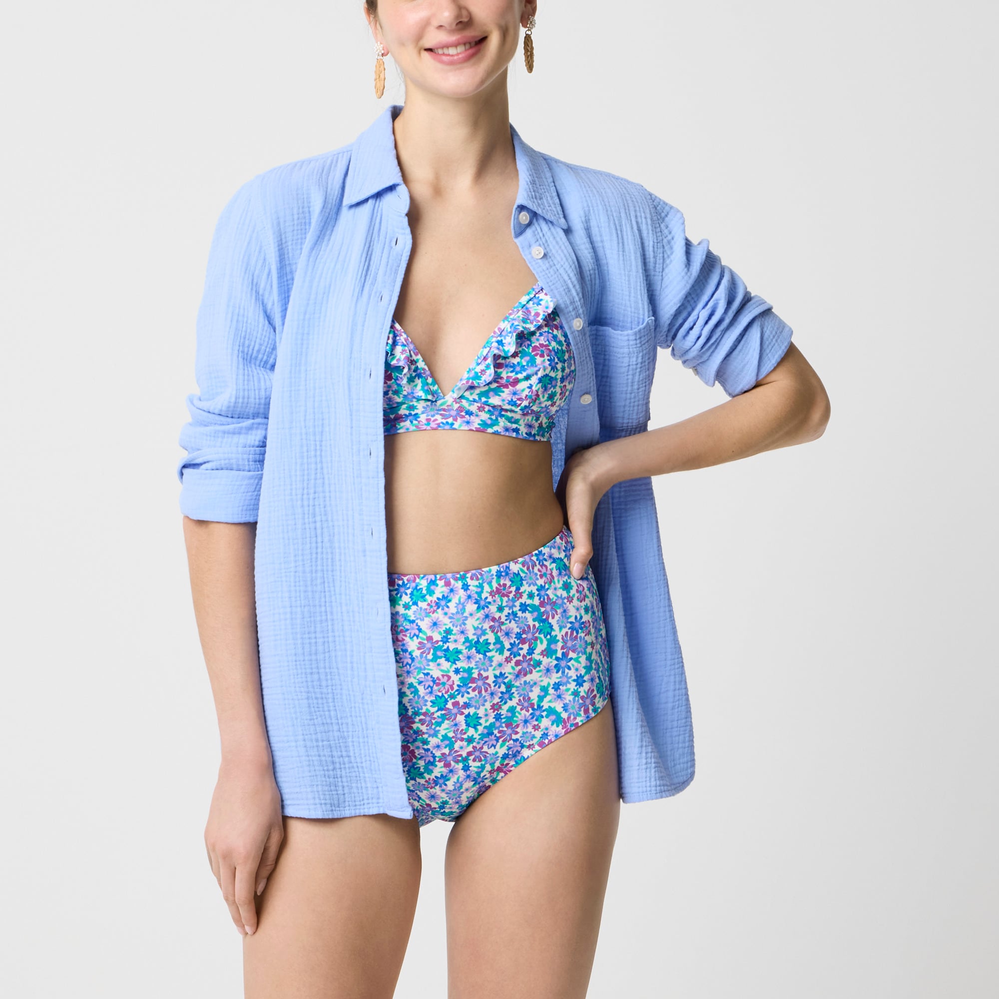 Printed high-waisted bikini bottom