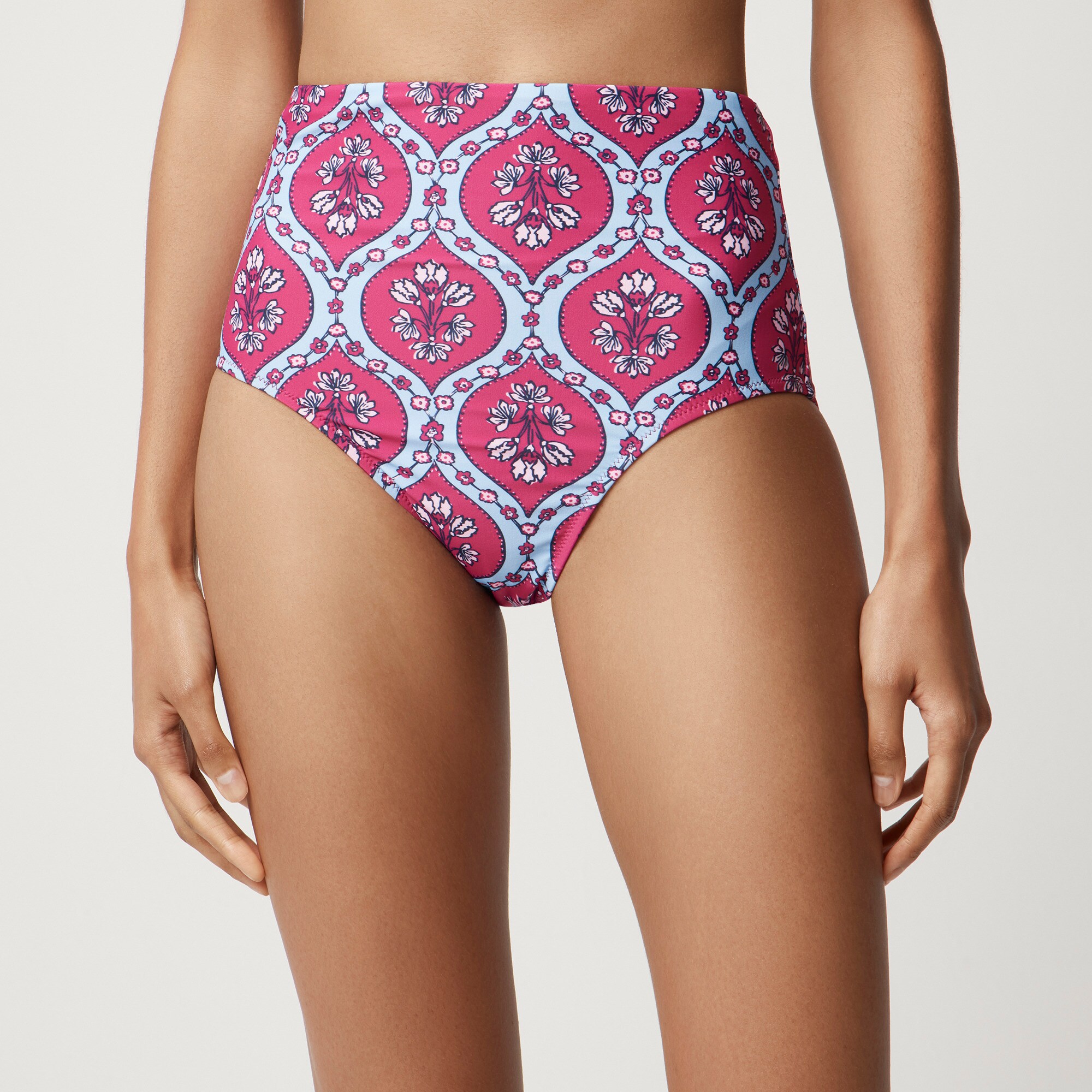 Printed high-waisted bikini bottom