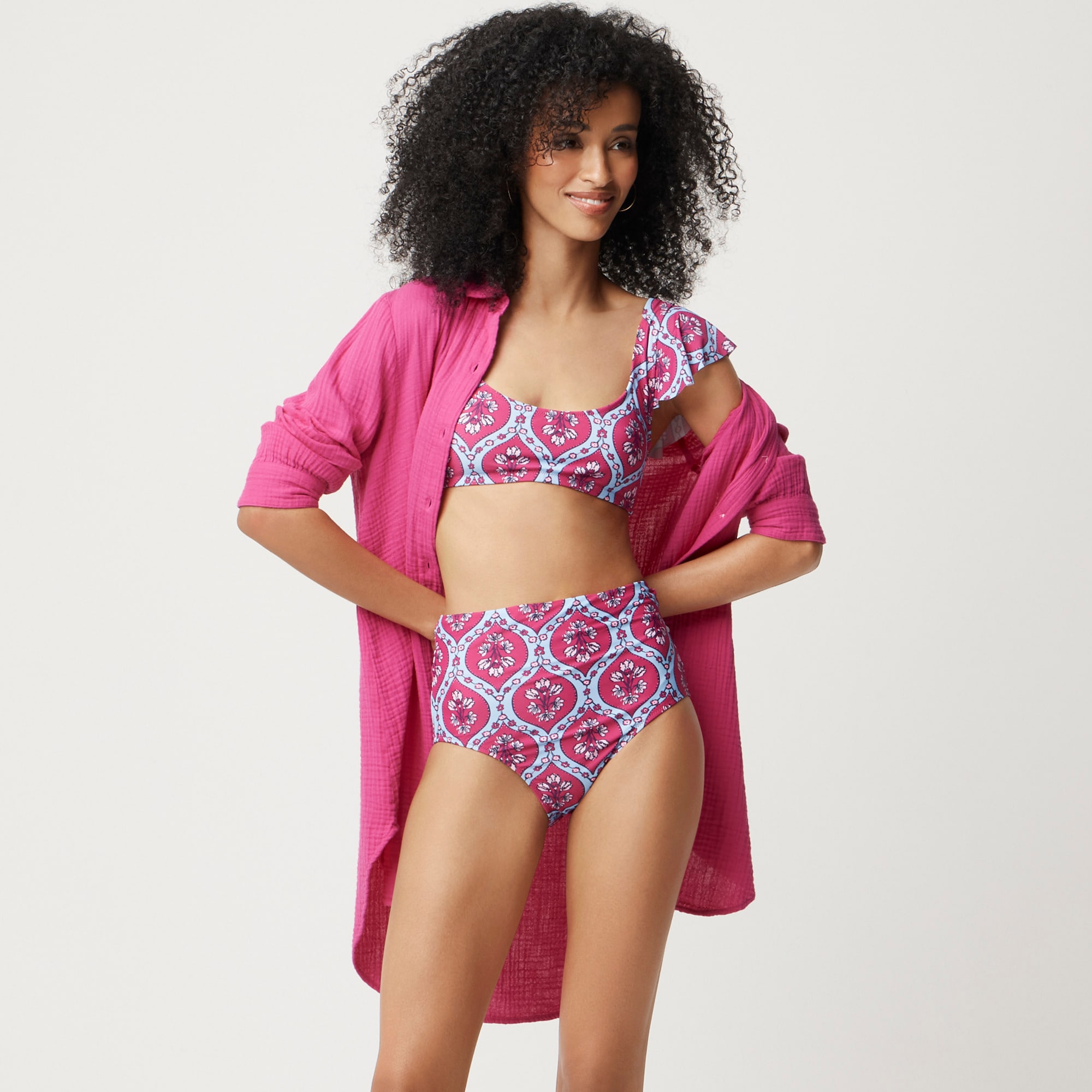 Printed high-waisted bikini bottom