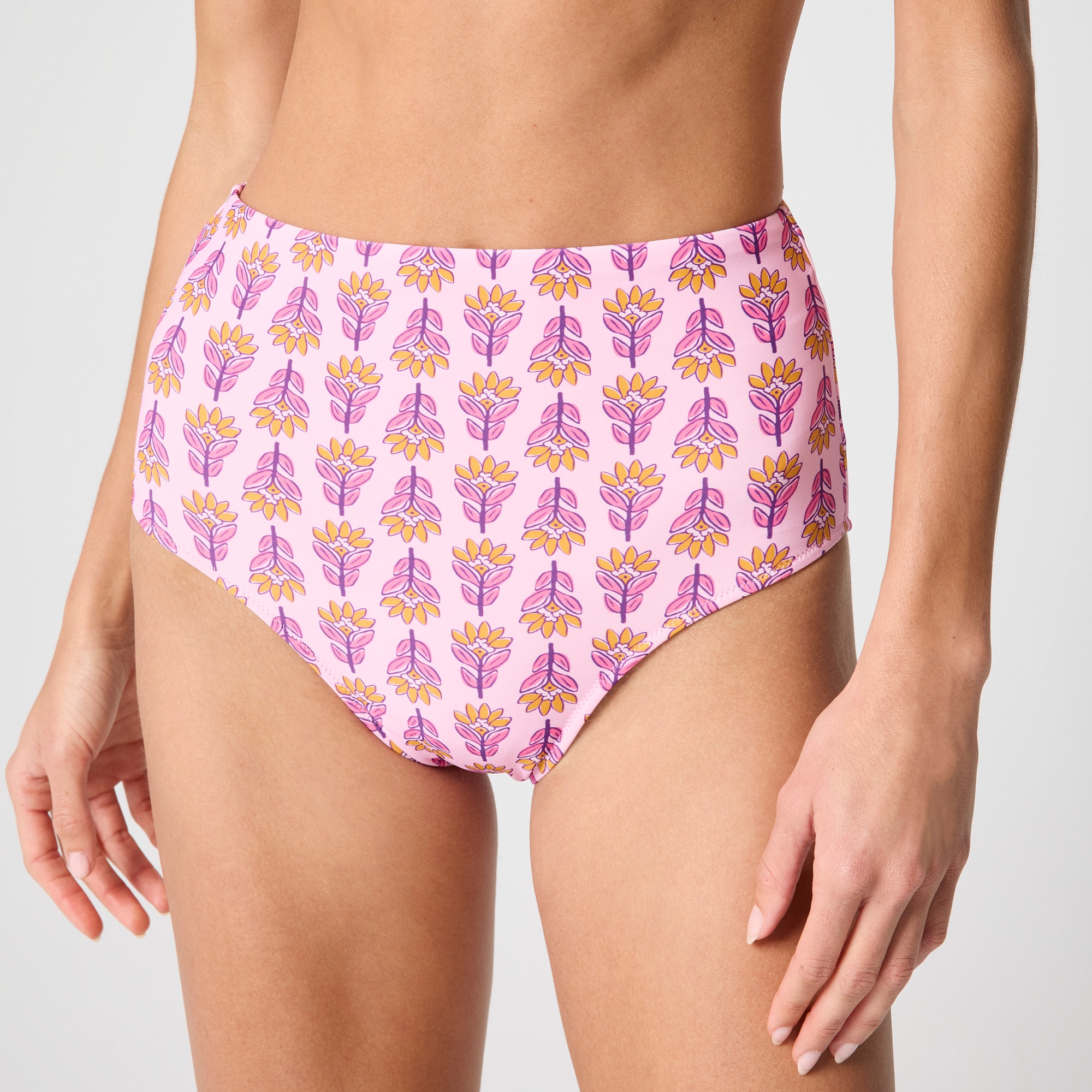 Printed high-waisted bikini bottom