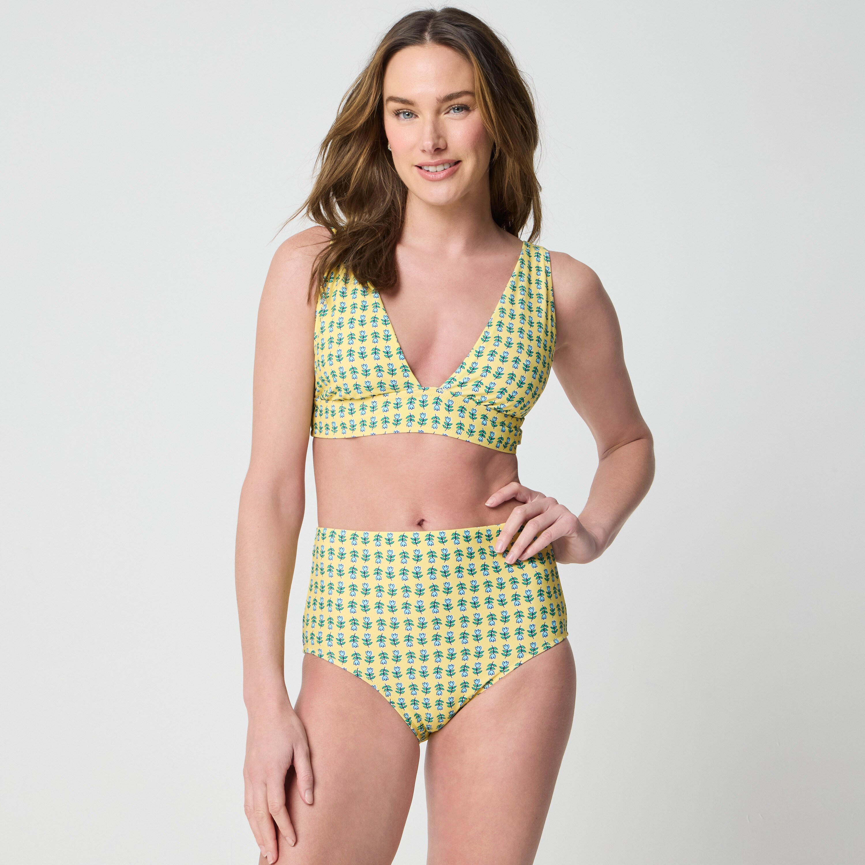 Printed high-waisted bikini bottom