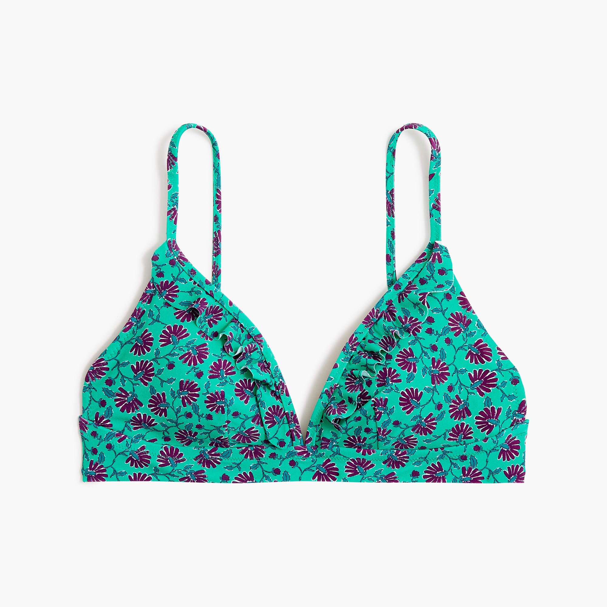 Printed french bikini top with ruffles