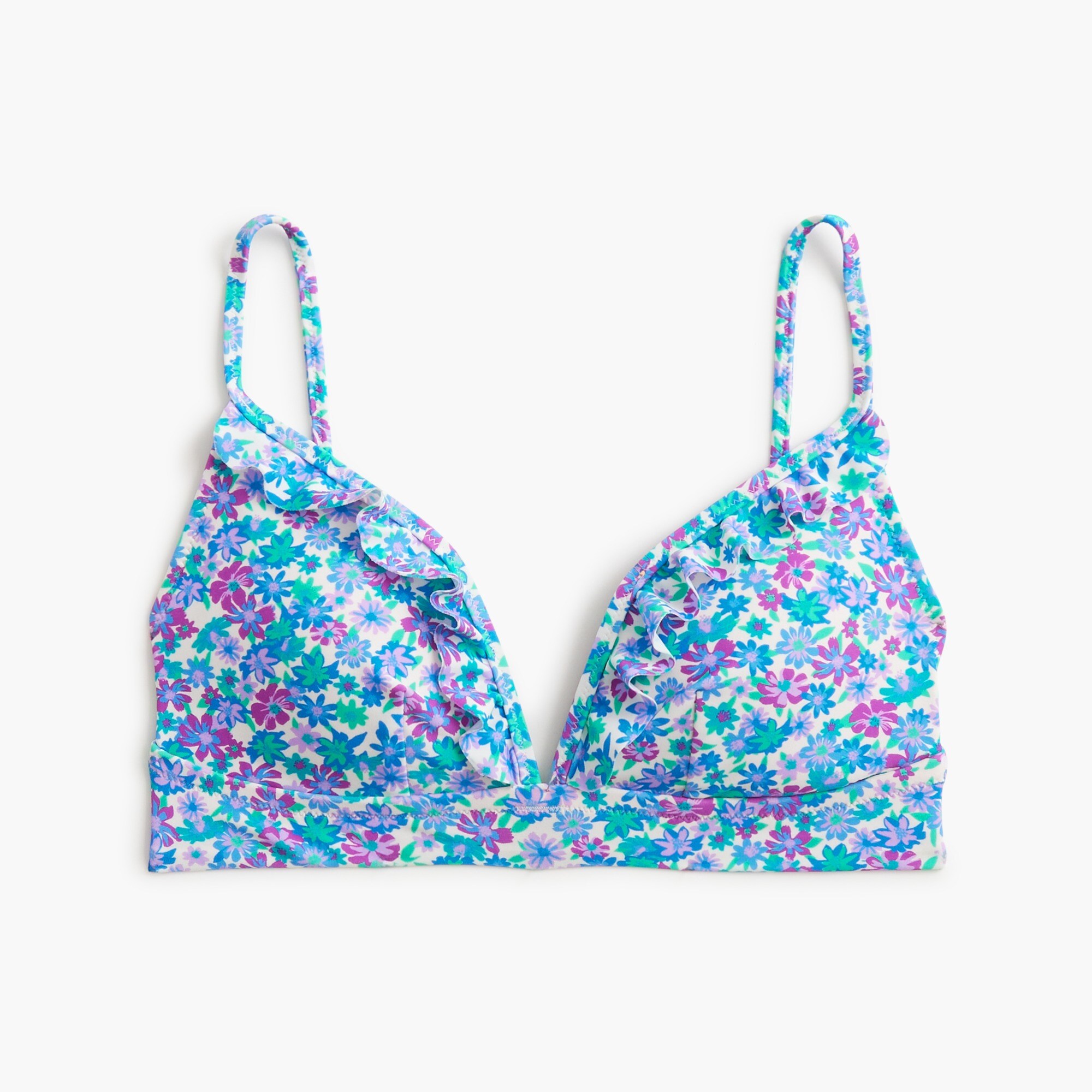 Printed french bikini top with ruffles