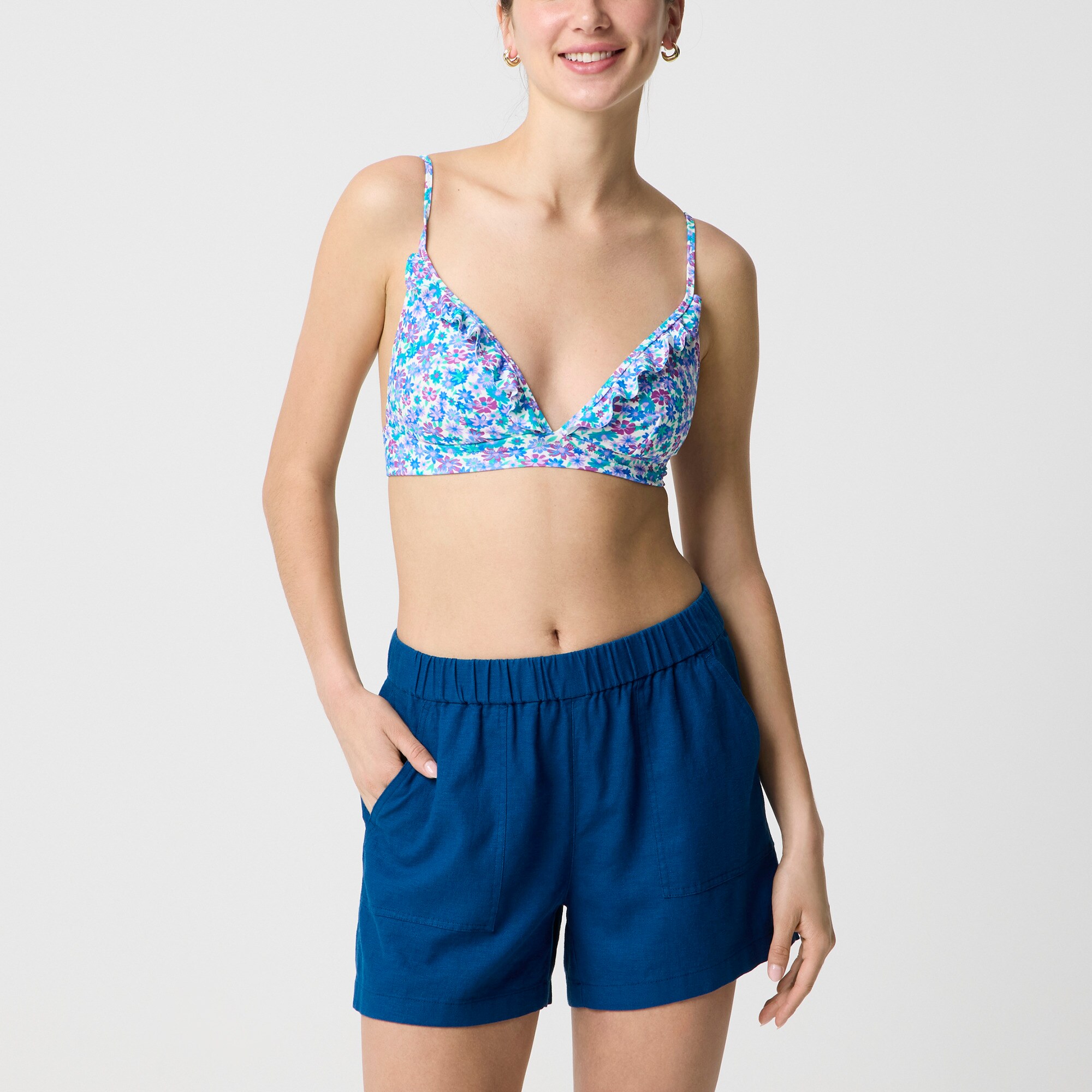 Printed french bikini top with ruffles